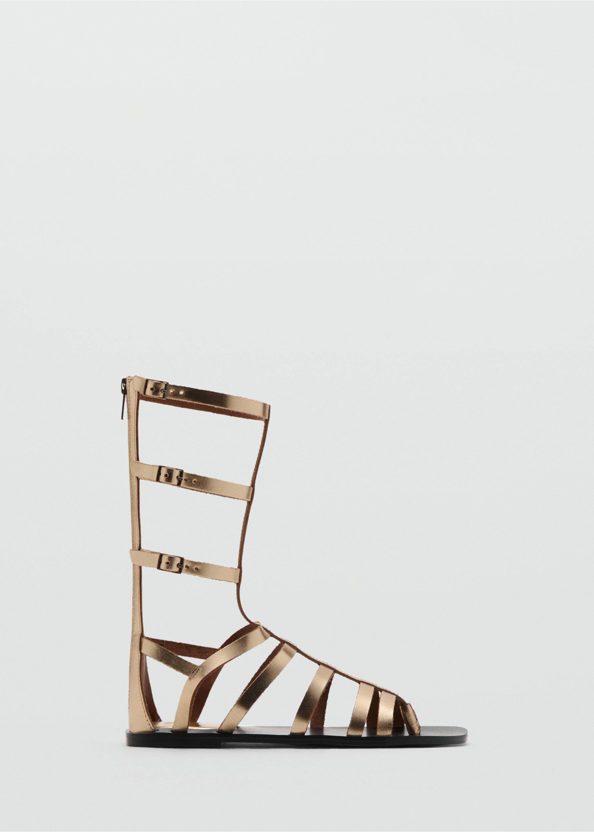 Кожаные римские сандалии с металлизированной отделкой - Изделие без модели, Золото. Ref: 27035950-00.