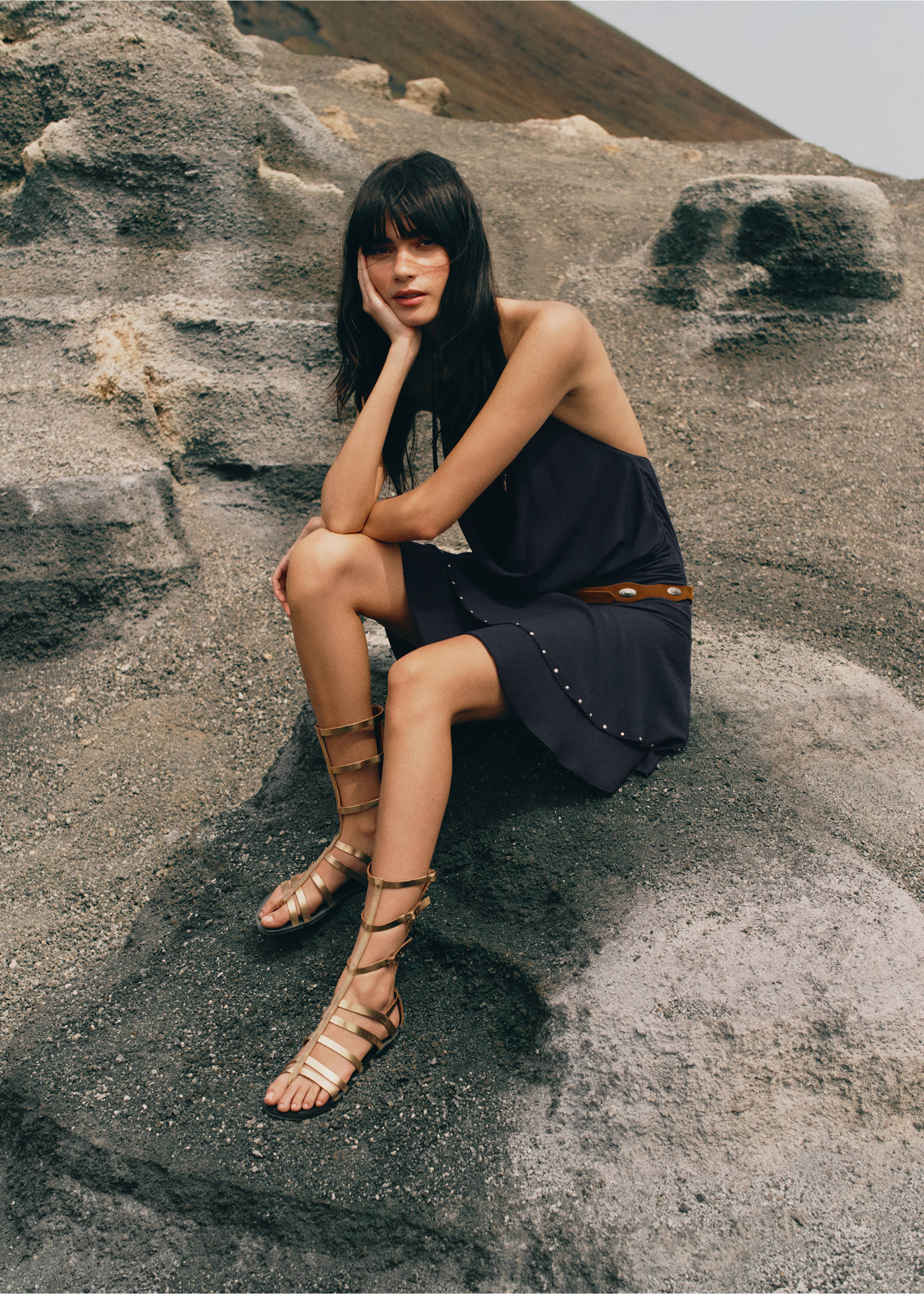 Metalik kožne rimske sandale - Detalji artikla 5, Zlatna. Ref: 27035950-00.