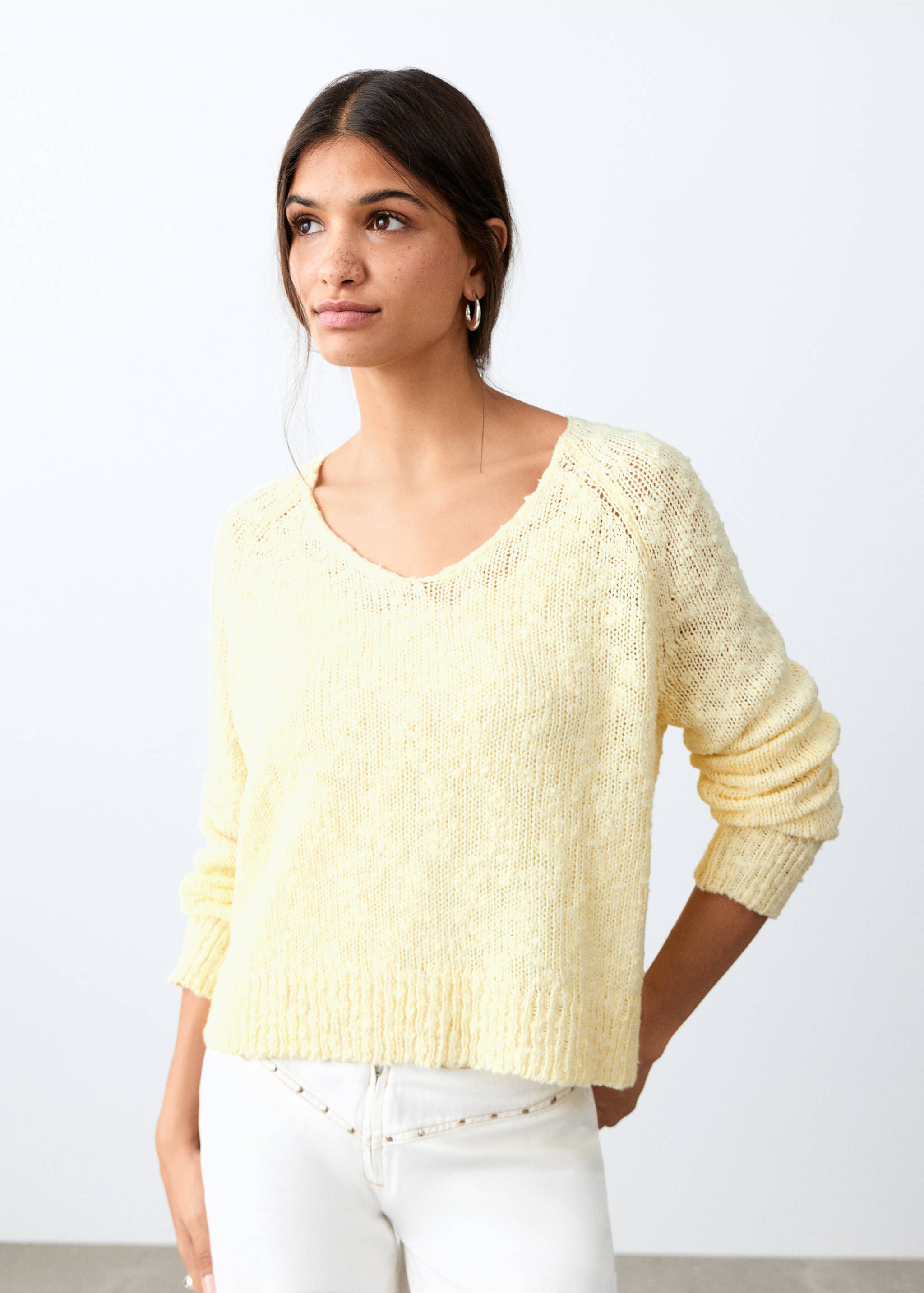 Camisola malha fina - Plano médio, Amarelo. Ref: 27035956-00.