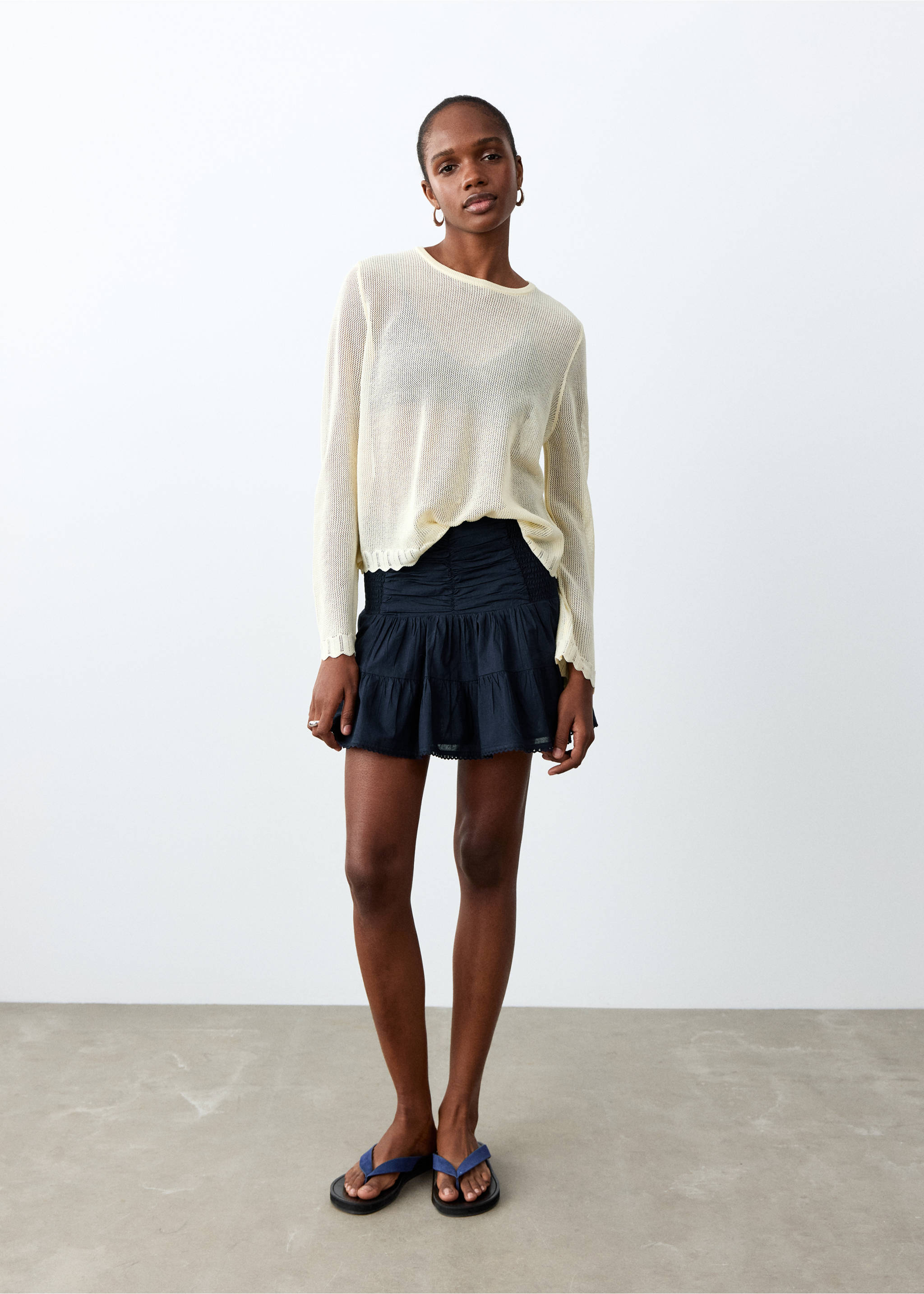 Короткая юбка с оборками - Общий план, Глубокий темно-синий. Ref: 27035957-00.