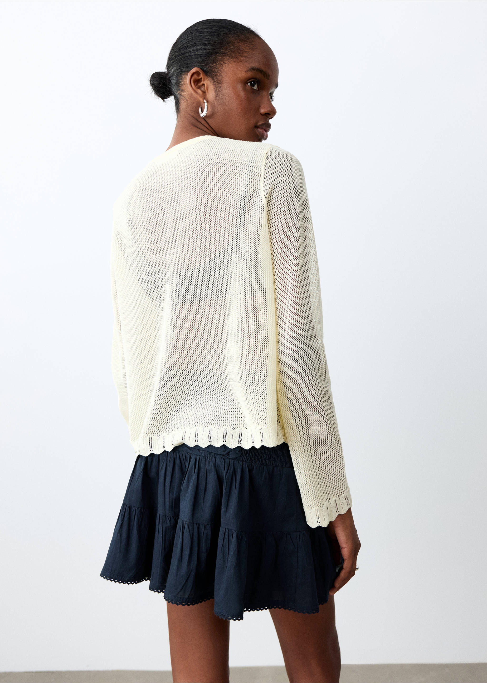 Короткая юбка с оборками - Обратная сторона изделия, Глубокий темно-синий. Ref: 27035957-00.