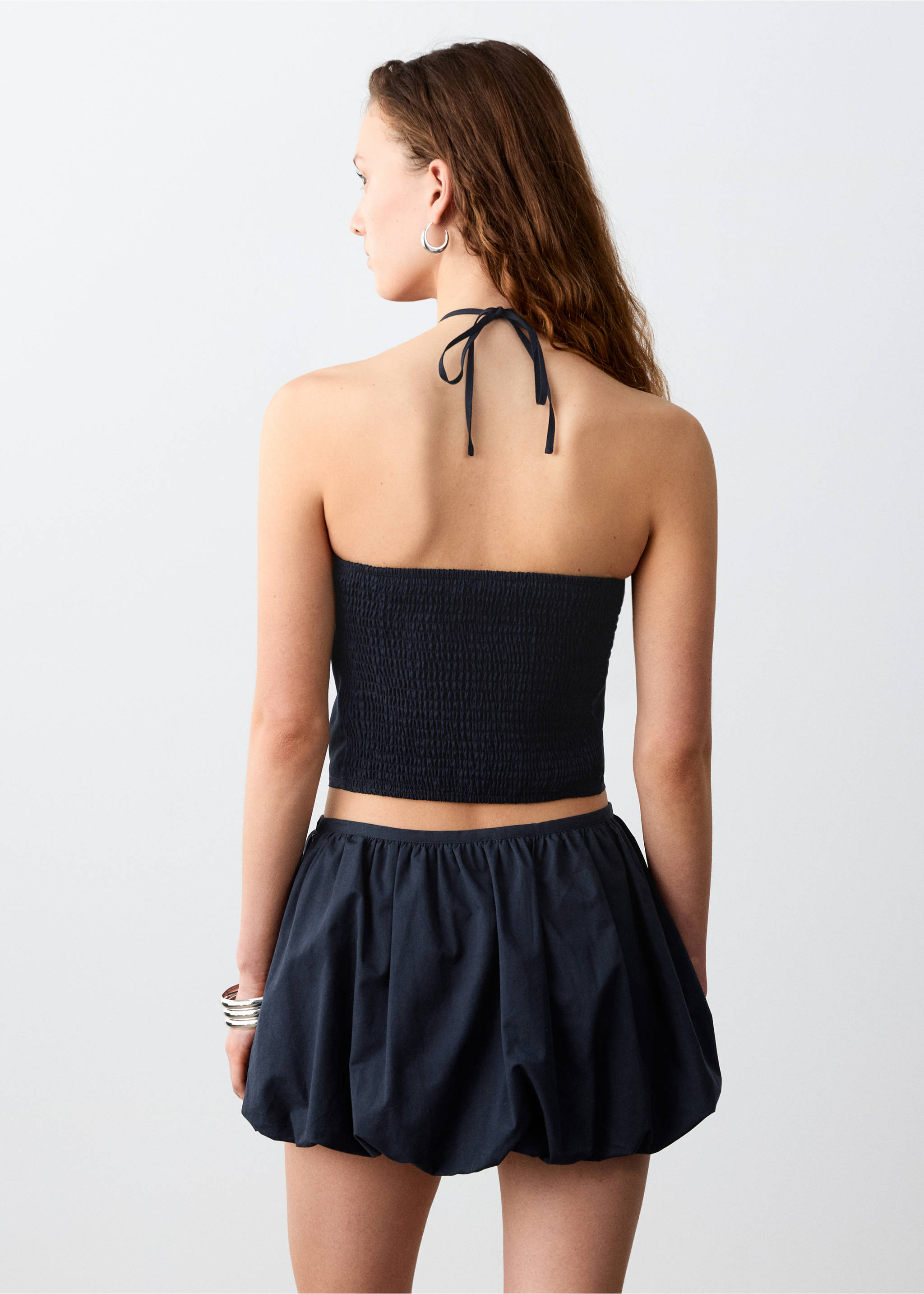 Halter neck tie crop top - Reverse of the article, Navy. Ref: 27035959-00.