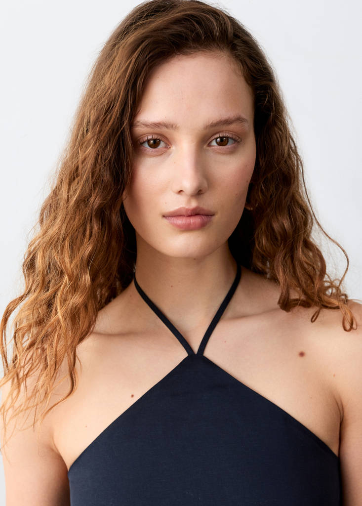 Halter neck tie crop top — Navy