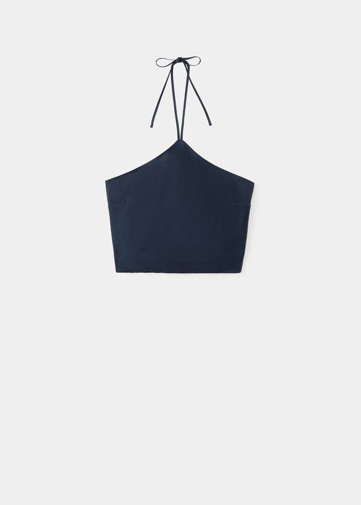 Halter neck tie crop top — Navy