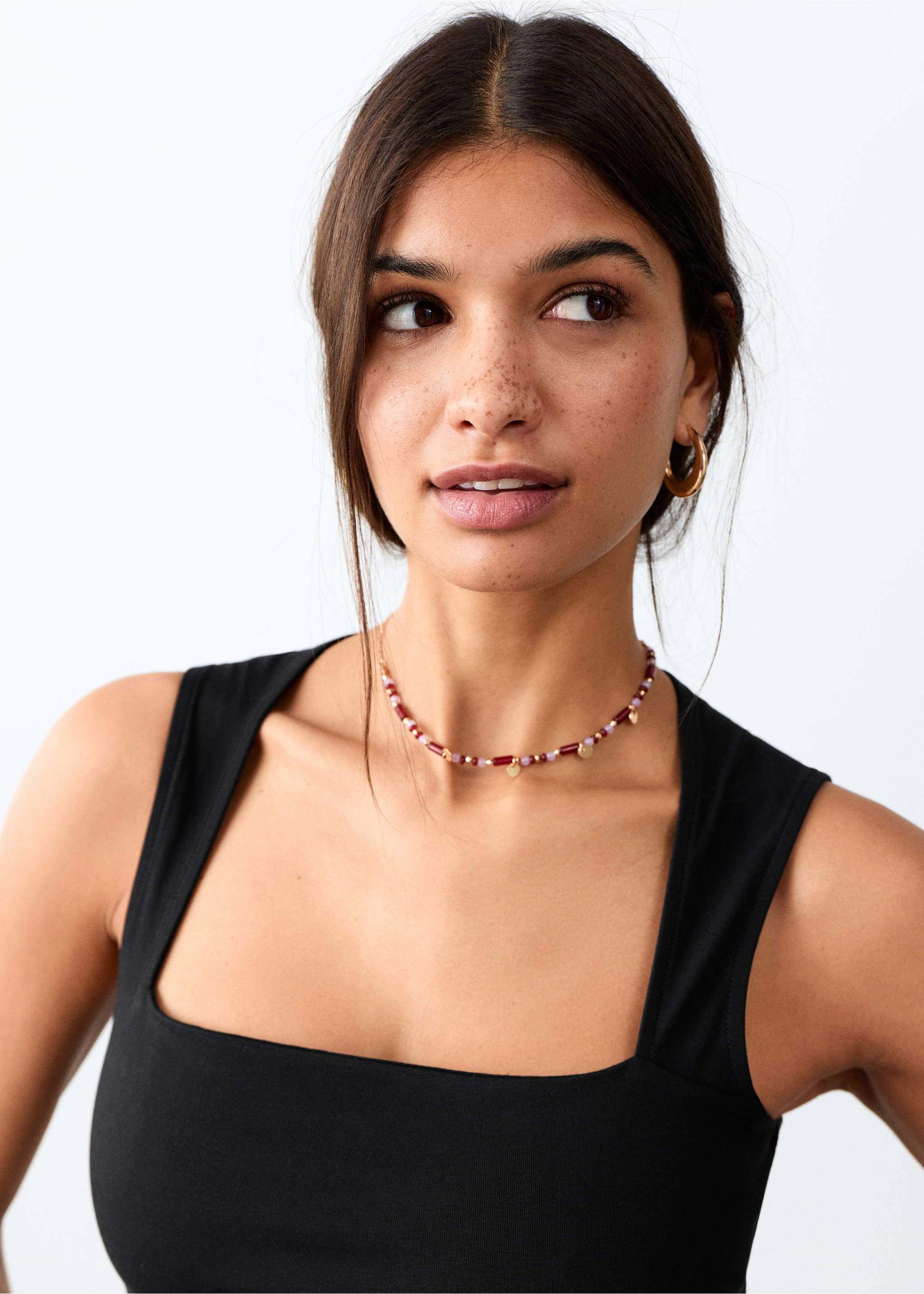 Fitted top with wide straps - Details of the article 1, Black. Ref: 27035963-00.