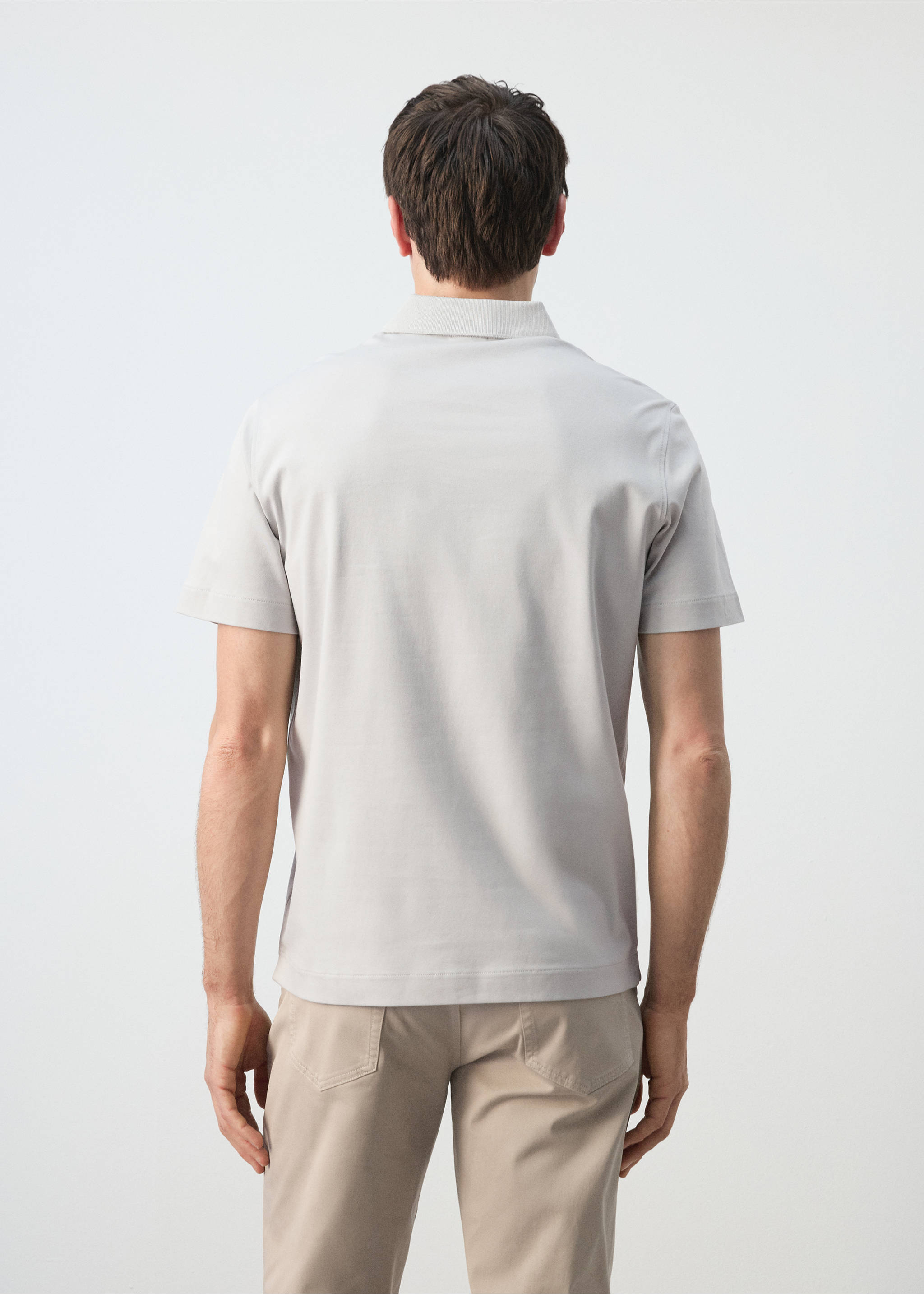 100% cotton fine-knit polo shirt - Reverse of the article, Ice Grey. Ref: 27035964-00.