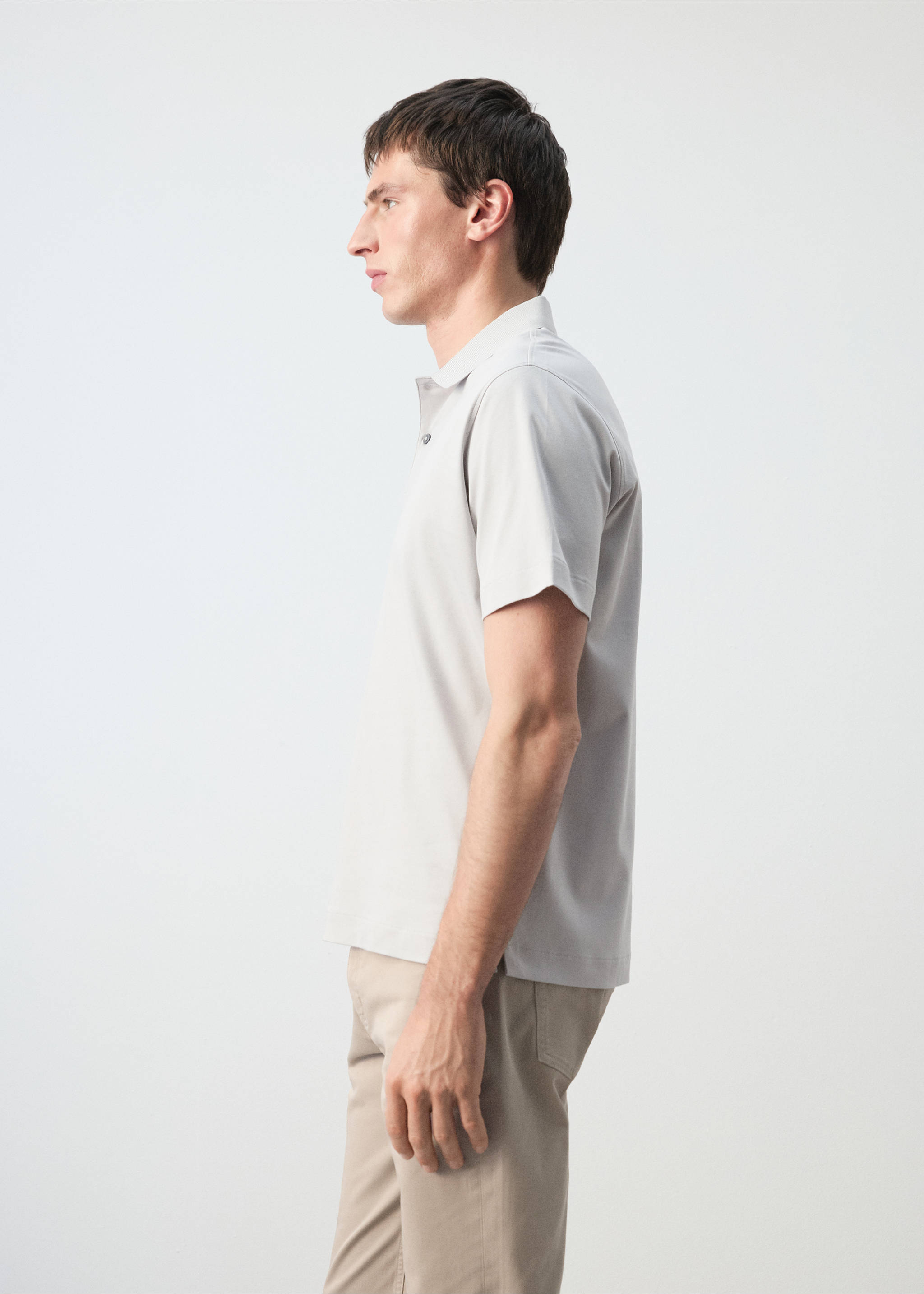 100% cotton fine-knit polo shirt - Details of the article 2, Ice Grey. Ref: 27035964-00.