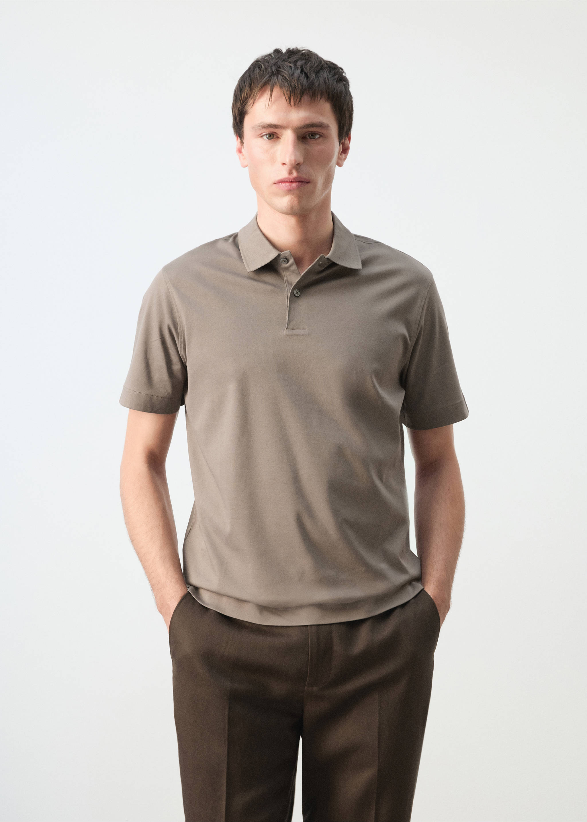 100% cotton fine-knit polo shirt - Medium plane, Medium Brown. Ref: 27035964-00.
