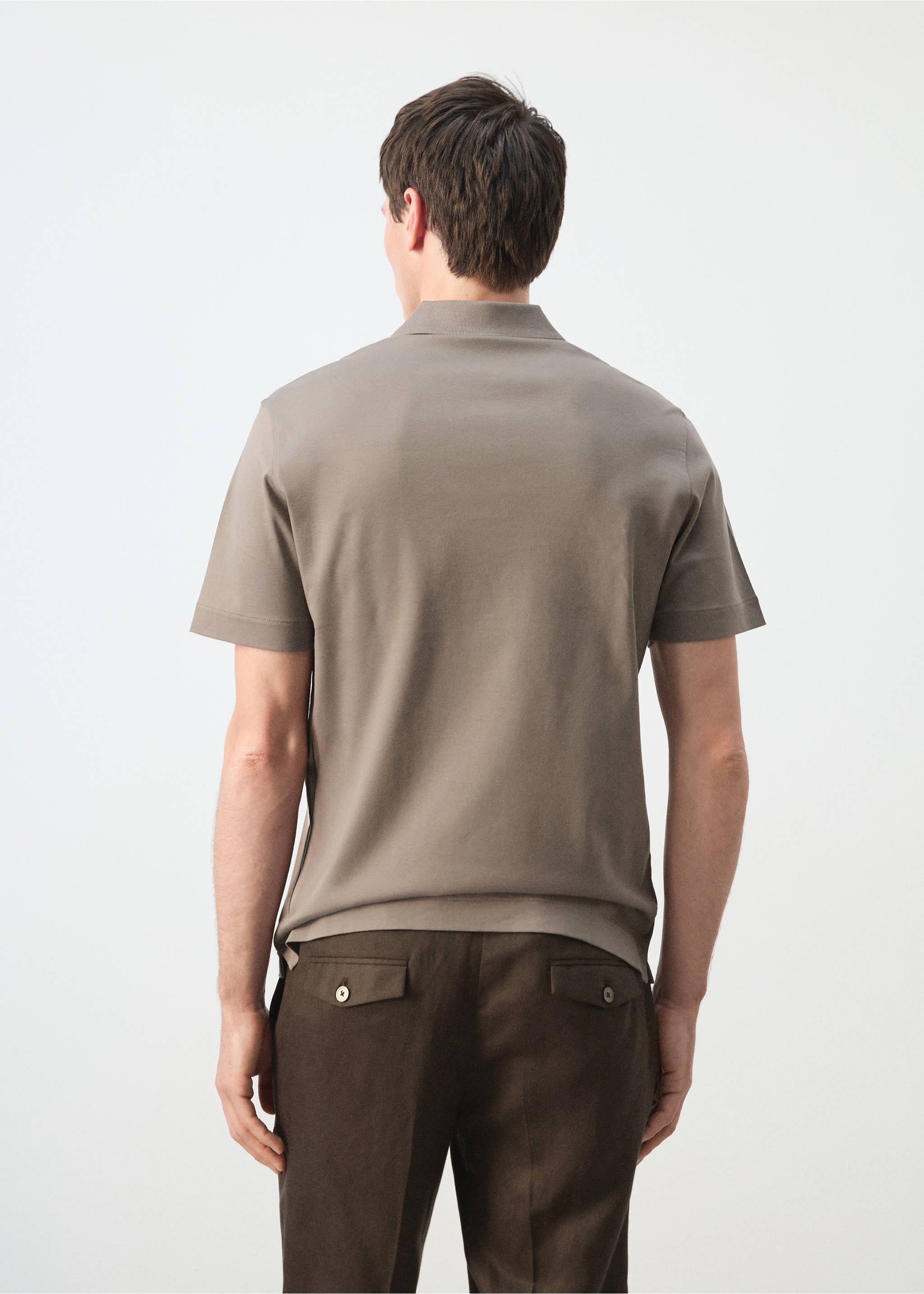 100% cotton fine-knit polo shirt - Reverse of the article, Medium Brown. Ref: 27035964-00.