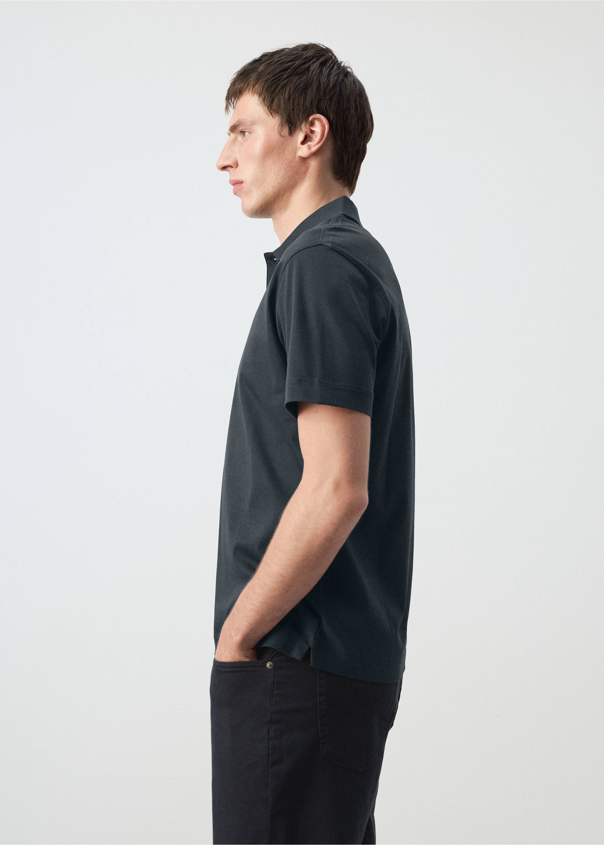 100% cotton fine-knit polo shirt - Details of the article 2, Navy. Ref: 27035964-00.