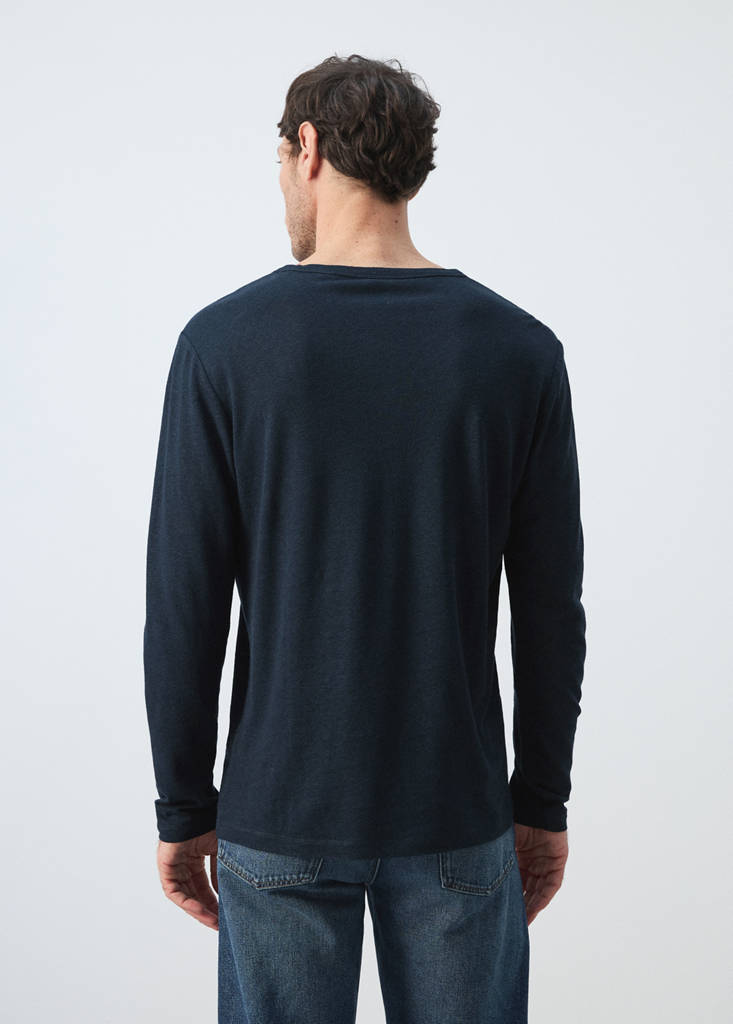 Henley linen-blend T-shirt — Navy