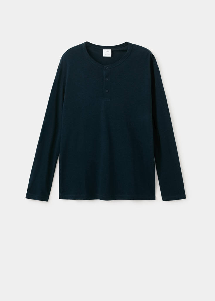 Henley linen-blend T-shirt — Navy
