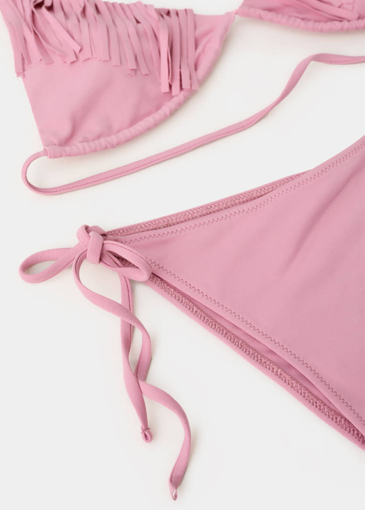 Fringed triangle bikini with medium coverage bottoms — Pink