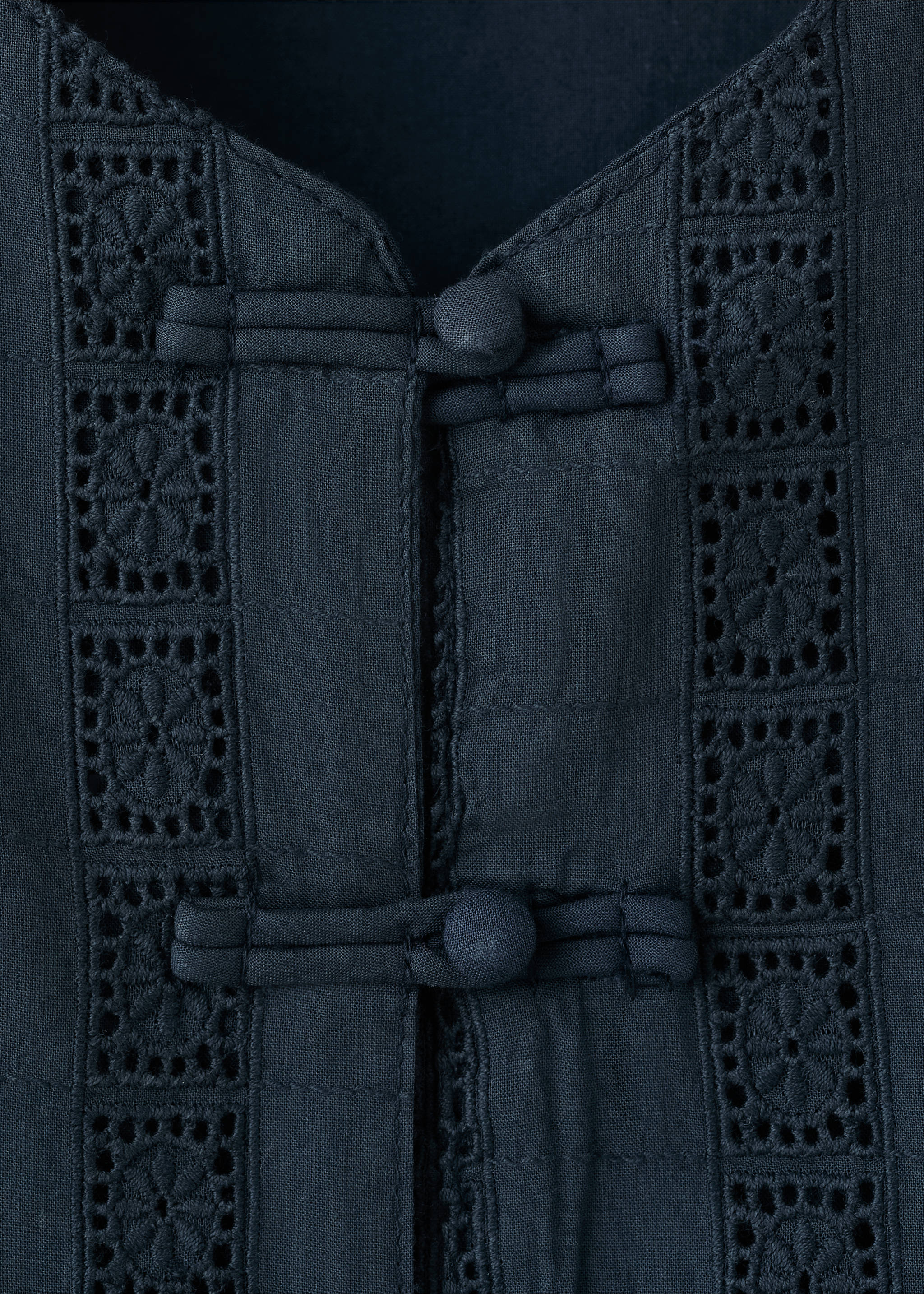 Embroidered detail gilet - Details of the article 8, Navy. Ref: 27035970-00.