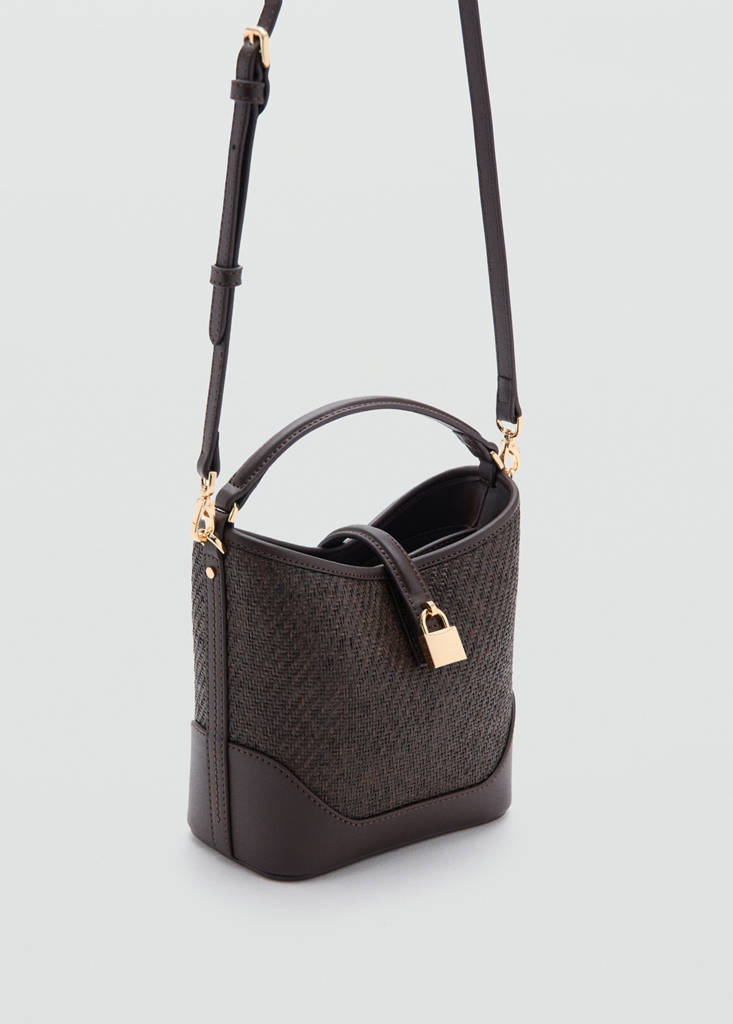 Small raffia bucket bag — Chocolate