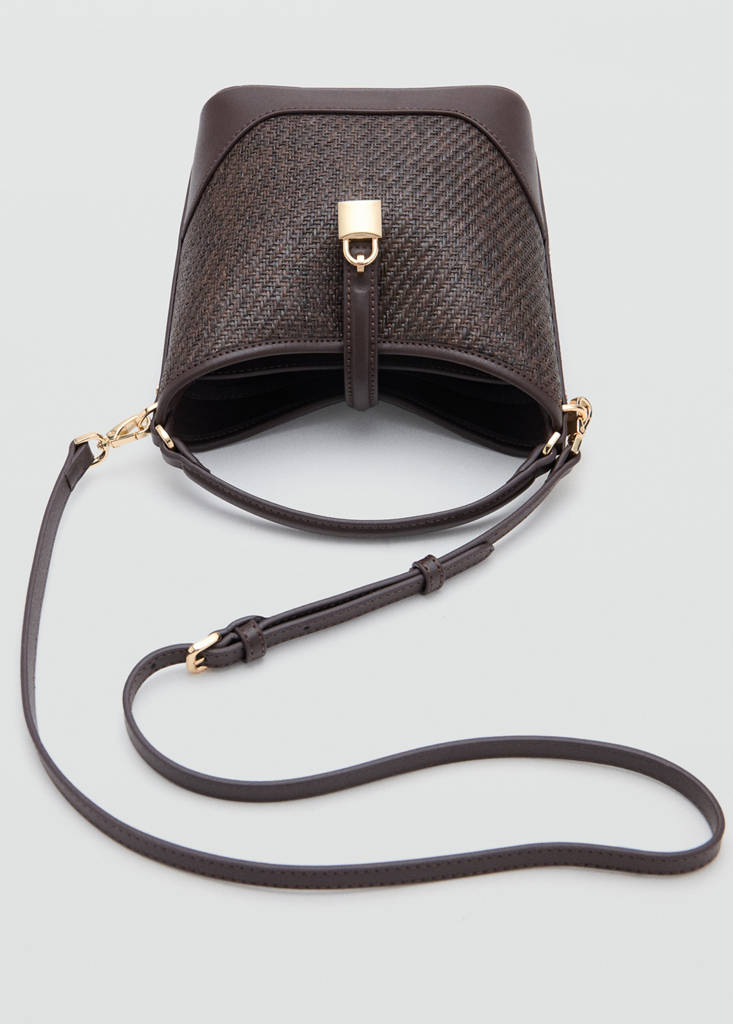 Small raffia bucket bag — Chocolate