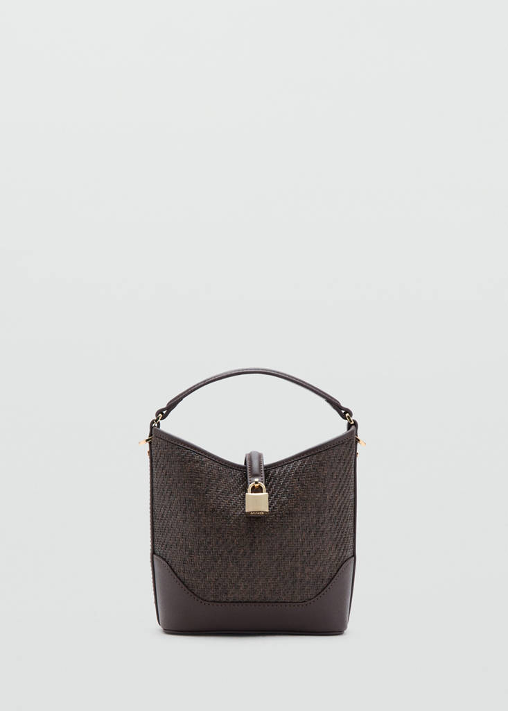 Small raffia bucket bag — Chocolate