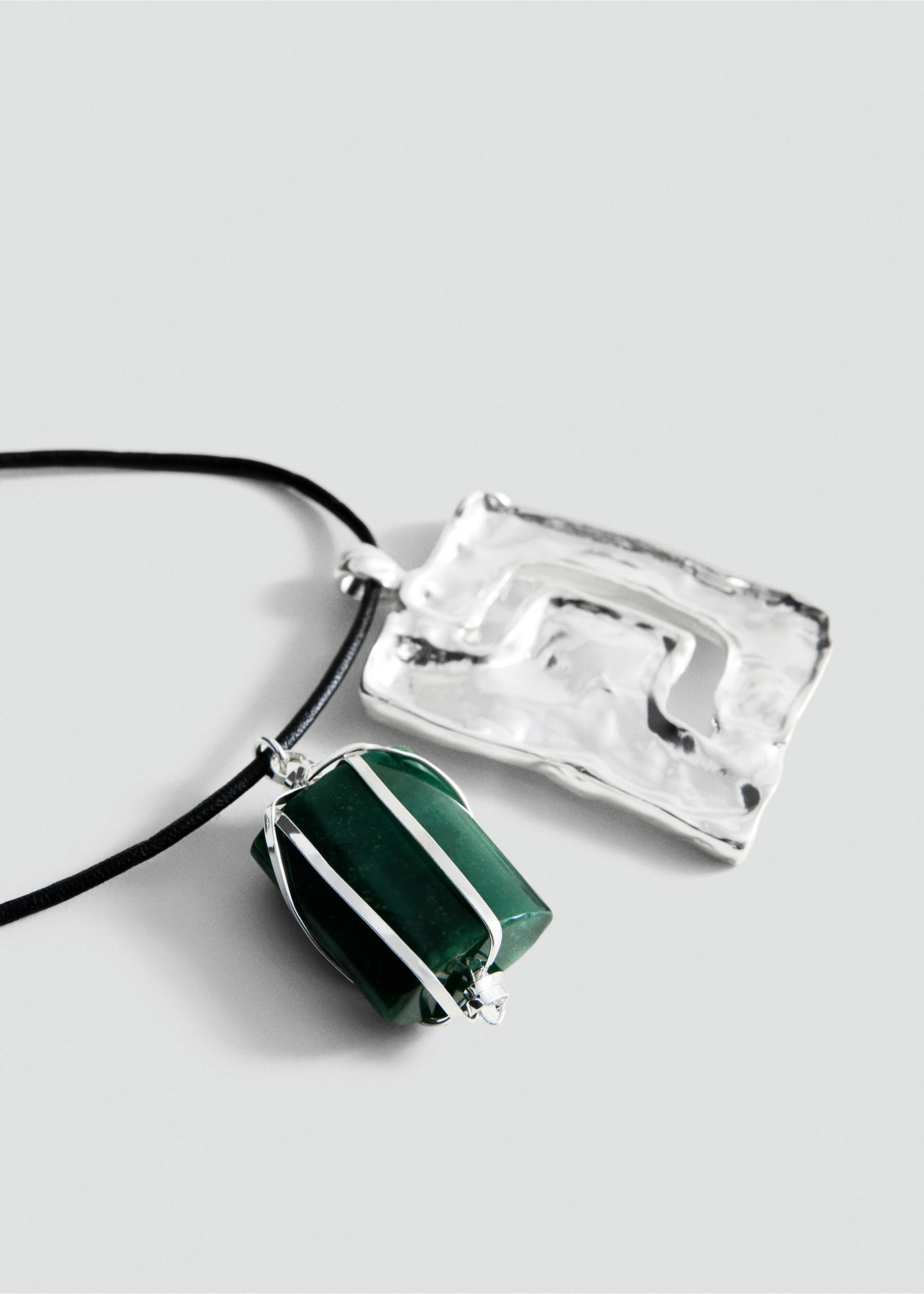 Semi-precious stone combination necklace - Medium plane, Silver. Ref: 27035989-00.