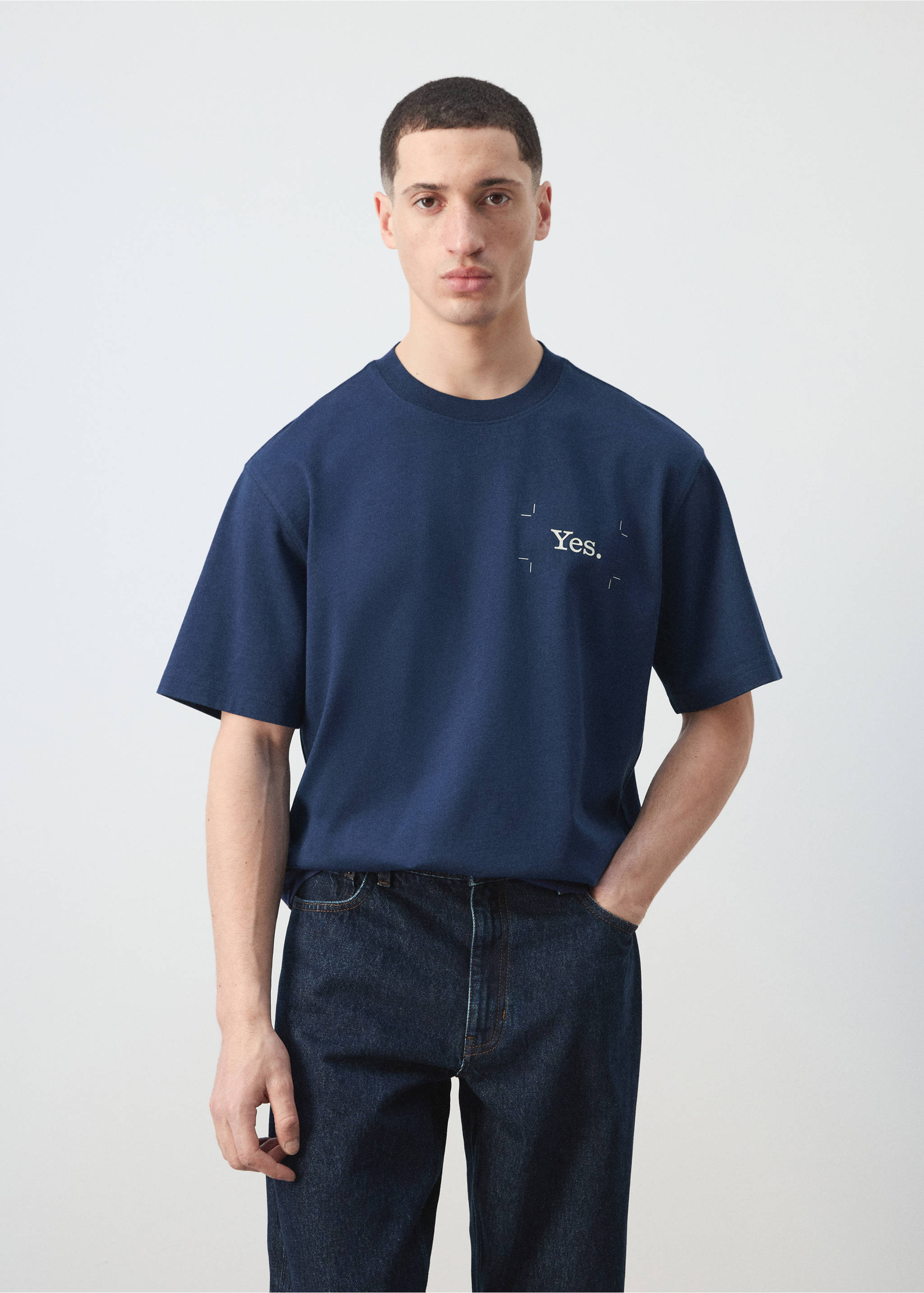 Camiseta 100% algodón estampado texto - Plano medio, Azul tinta. Ref: 27035991-00.