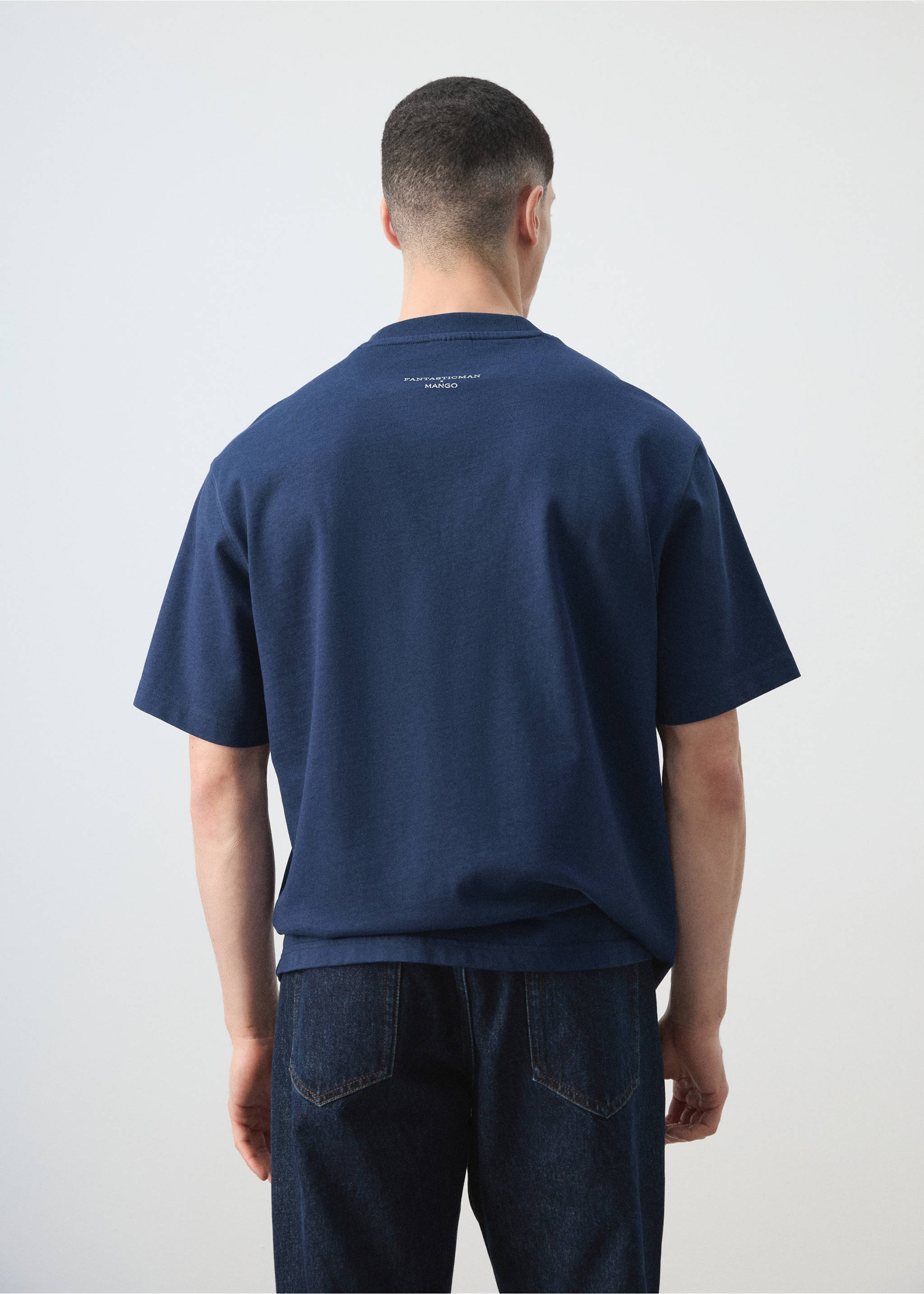 Camiseta 100% algodón estampado texto - Reverso del artículo, Azul tinta. Ref: 27035991-00.