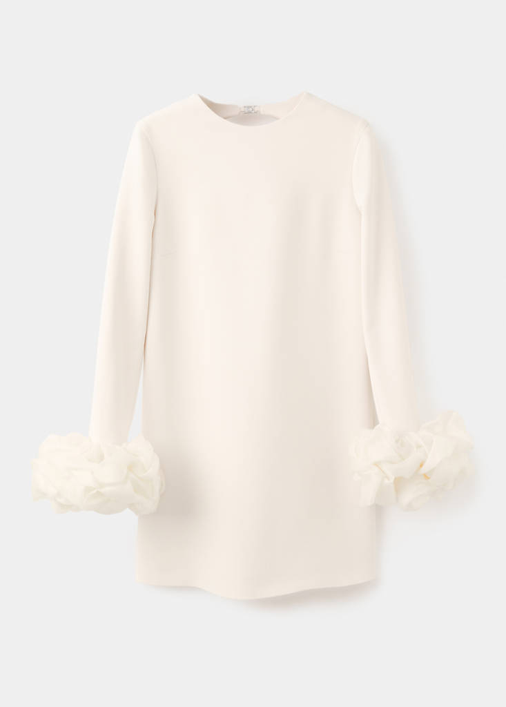 Open-back dress with flower cuffs — Ecru
