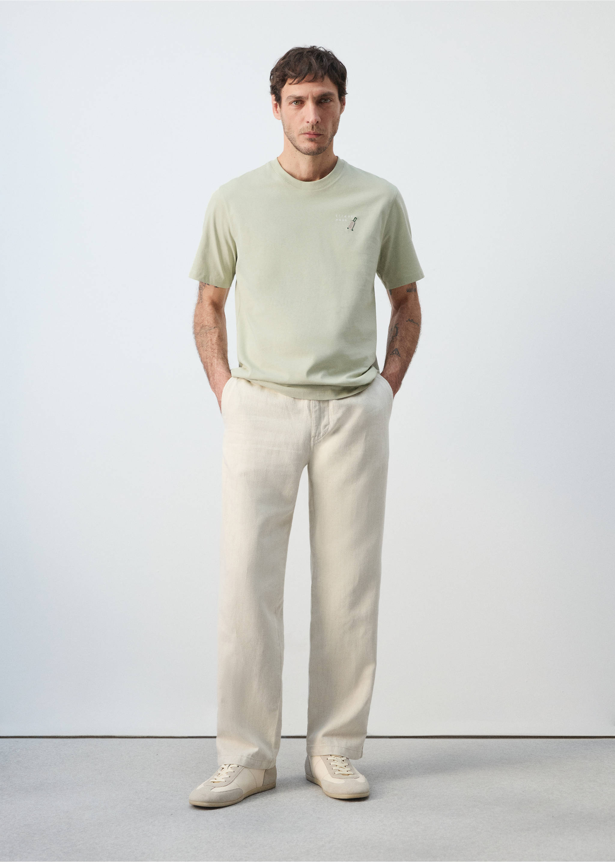 100% cotton t-shirt with embroidered detail - General plane, Mint Green. Ref: 27035999-00.