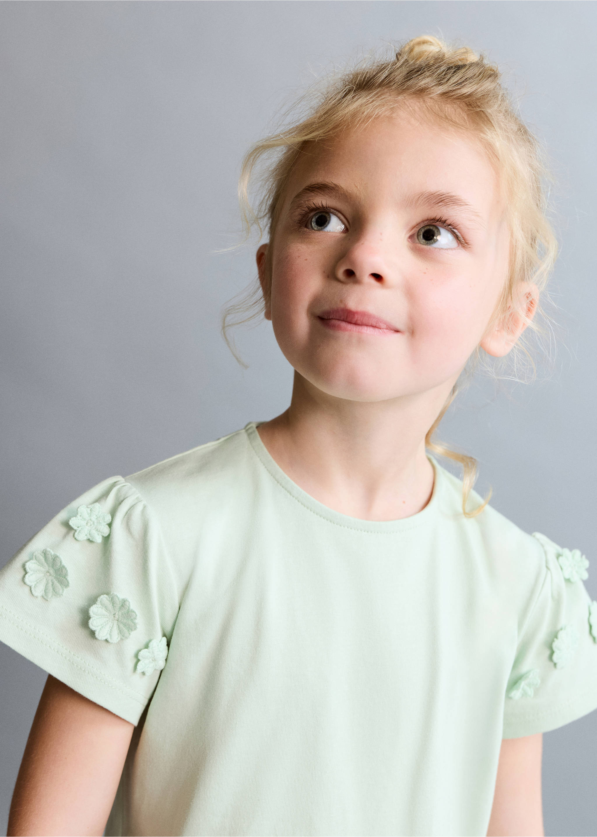 Camiseta algodón detalle flores - Detalle del artículo 1, Verde agua. Ref: 27036340-00.