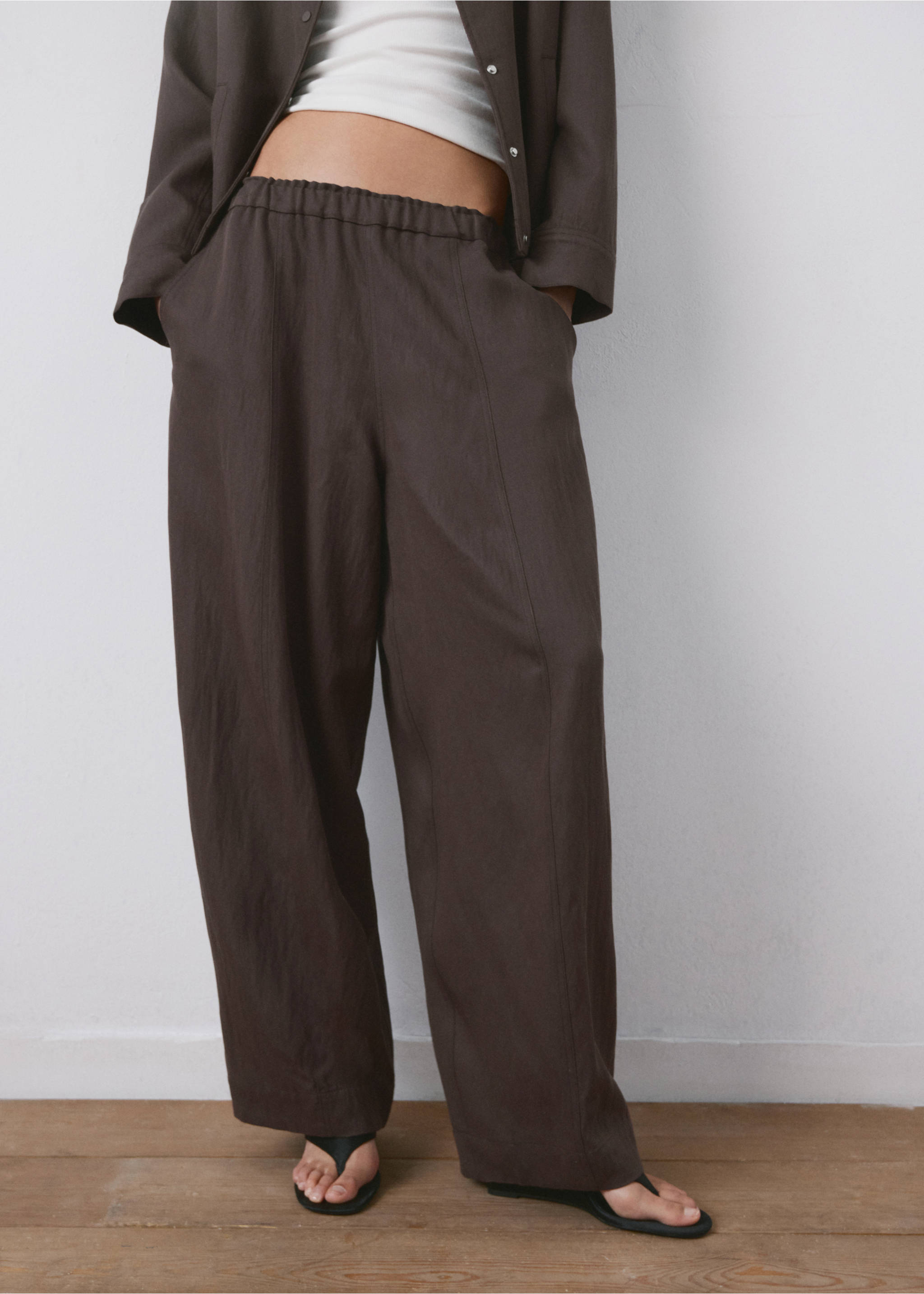 Mid-rise lyocell trousers - Medium plane, Purple. Ref: 27036348-01.