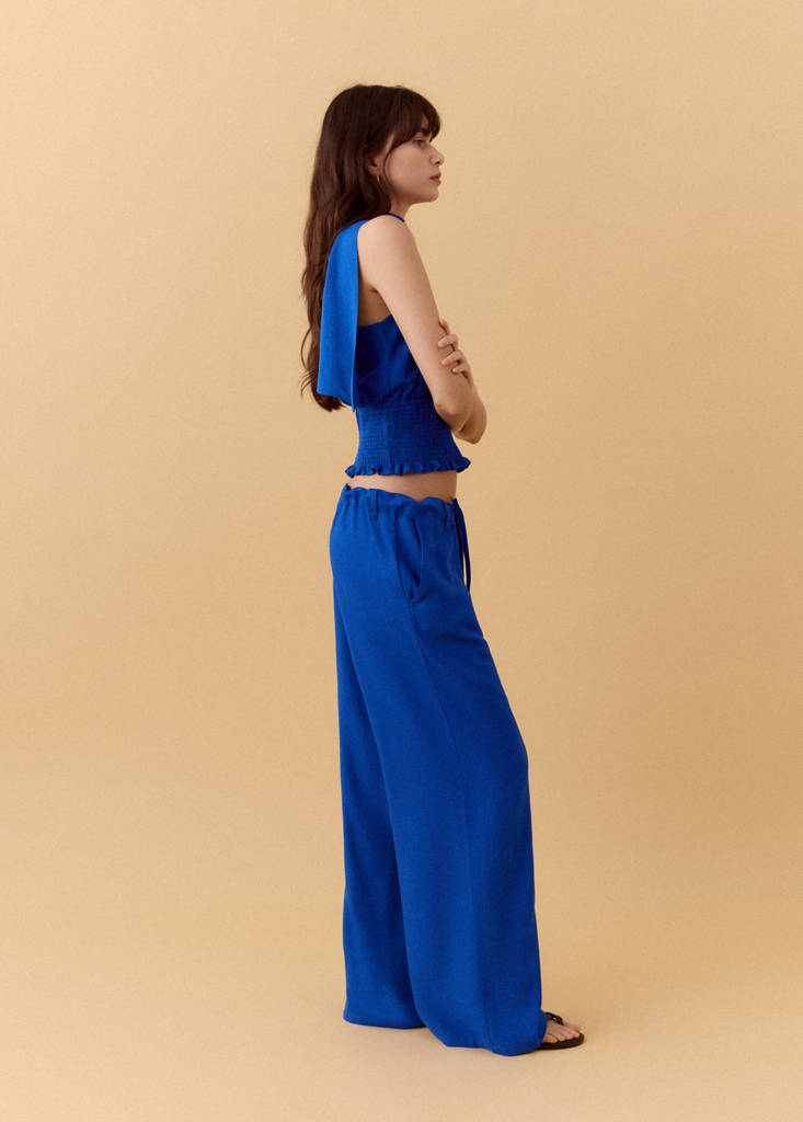 Linen-blend straight-fit trousers — Vibrant blue