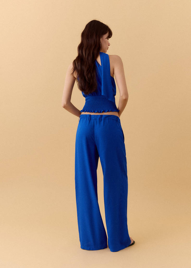 Linen-blend straight-fit trousers — Vibrant blue