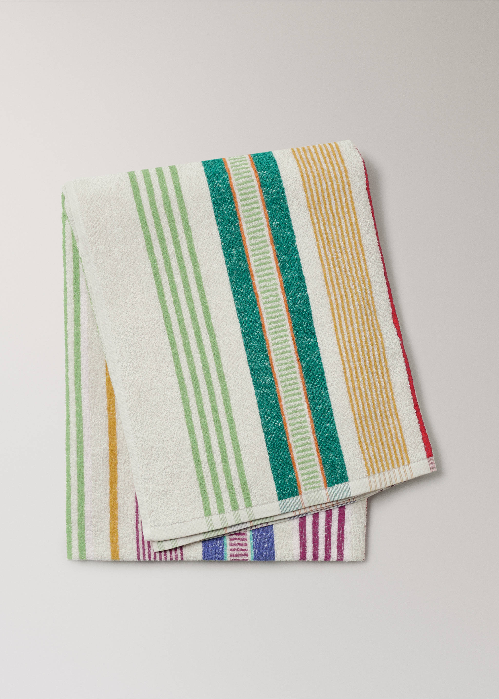 Baumwoll-Frottee-Strandtuch mit mehrfarbigen Streifen - Artikel ohne Model, Ecru. Ref: 27036358-00.
