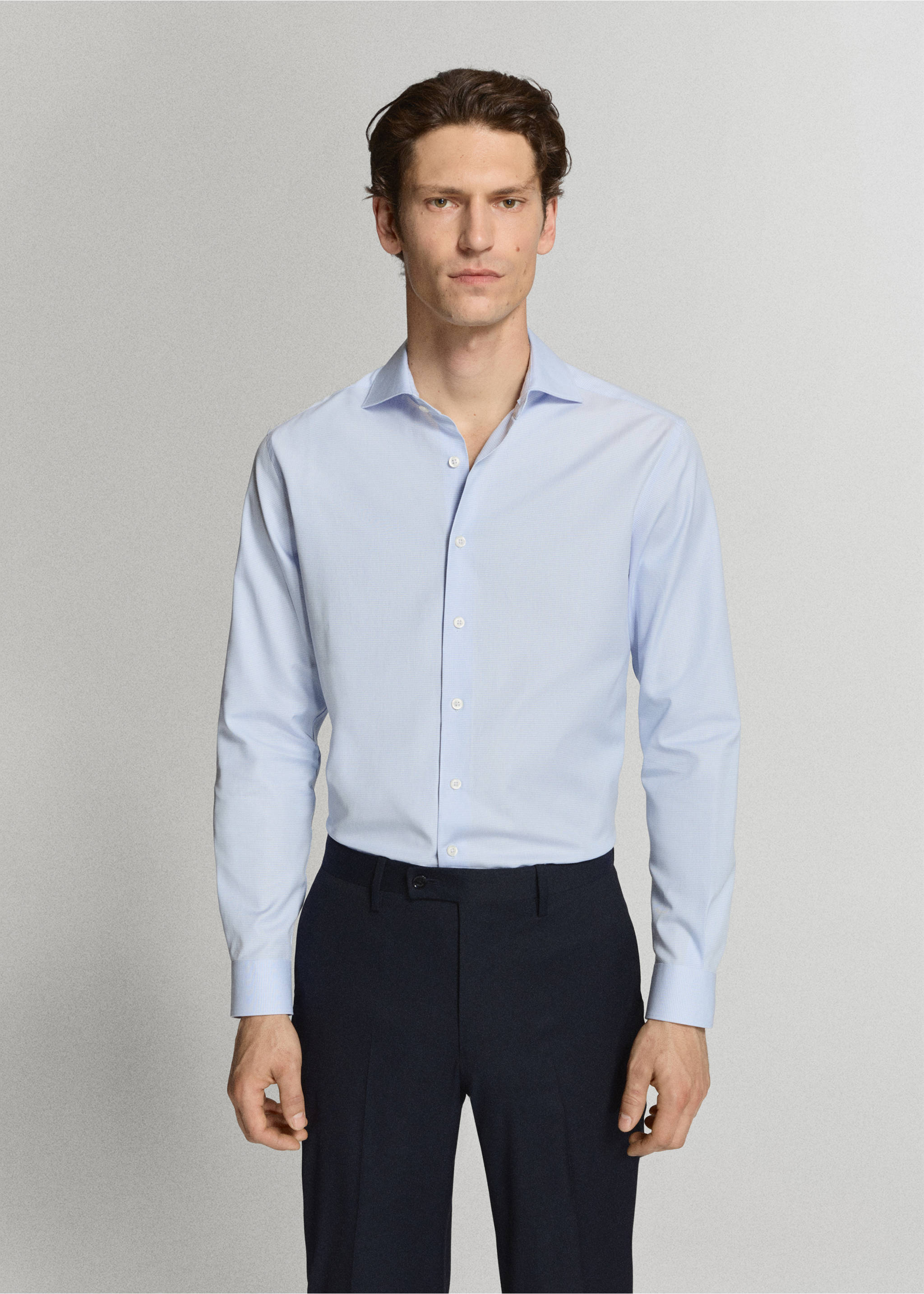 Chemise slim fit 100 % coton - Plan moyen, Bleu ciel. Ref: 27036363-00.