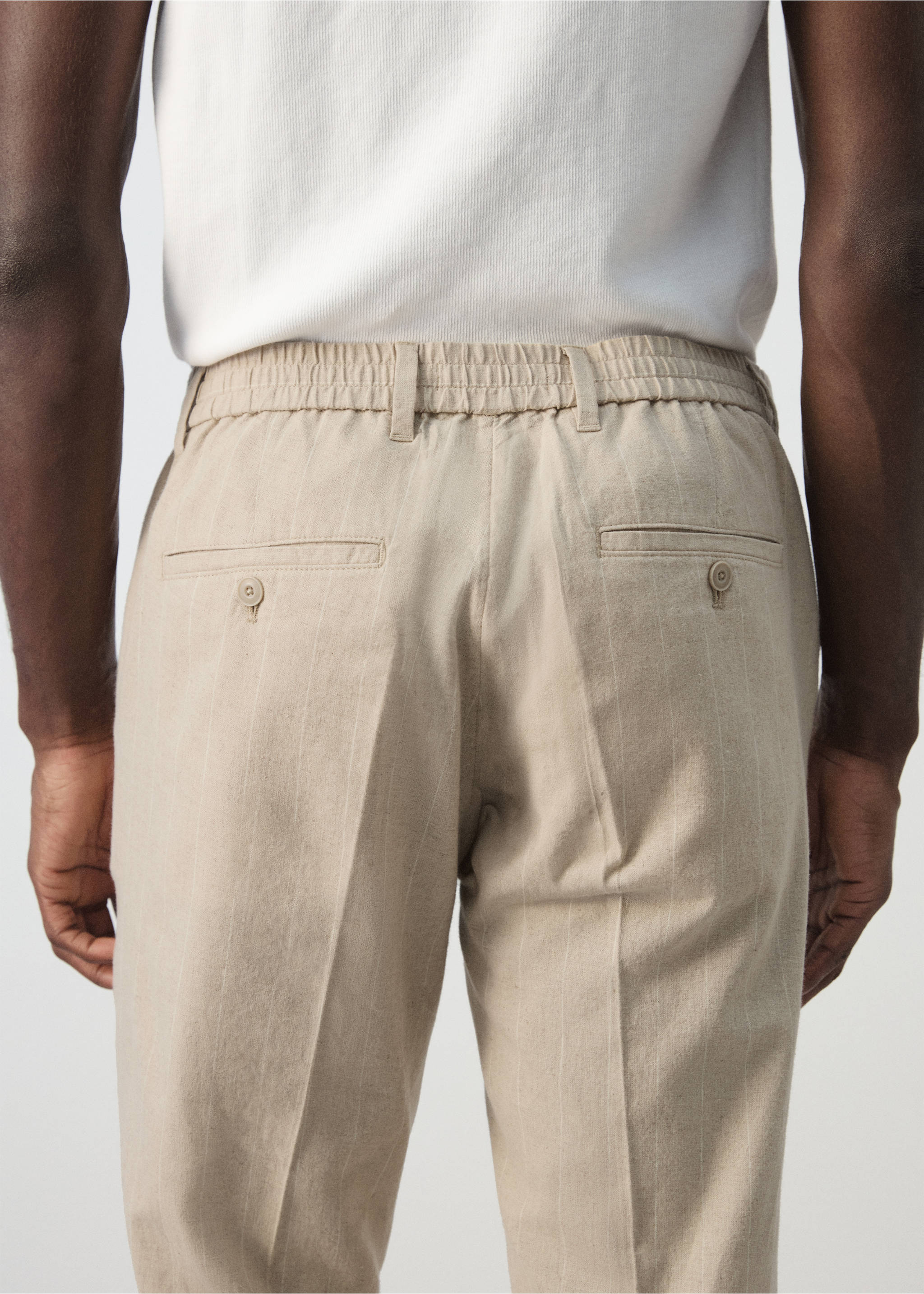 Cotton linen slim fit striped trousers - Details of the article 6, Beige. Ref: 27036710-00.