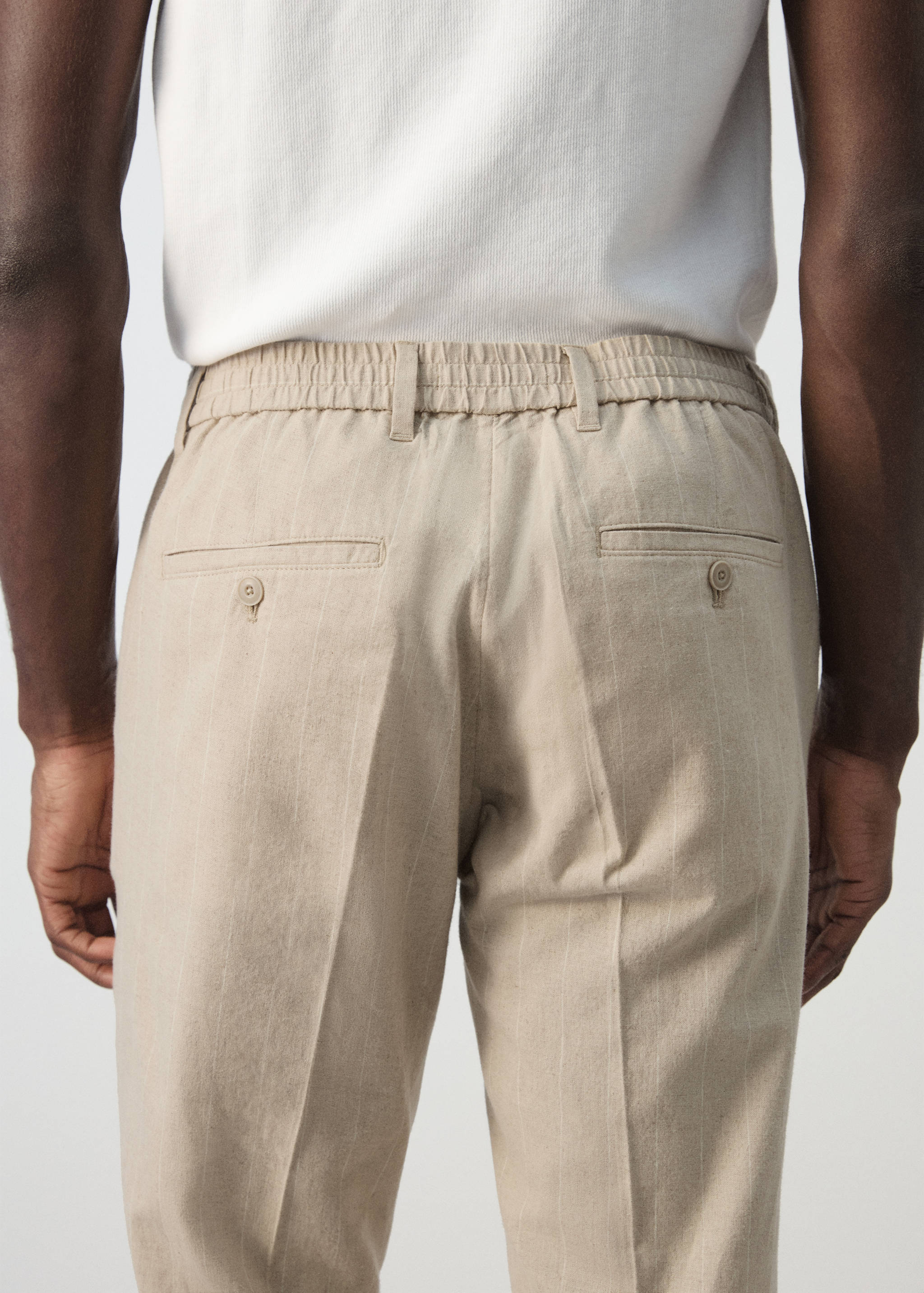 Cotton linen slim fit striped trousers - Details of the article 6