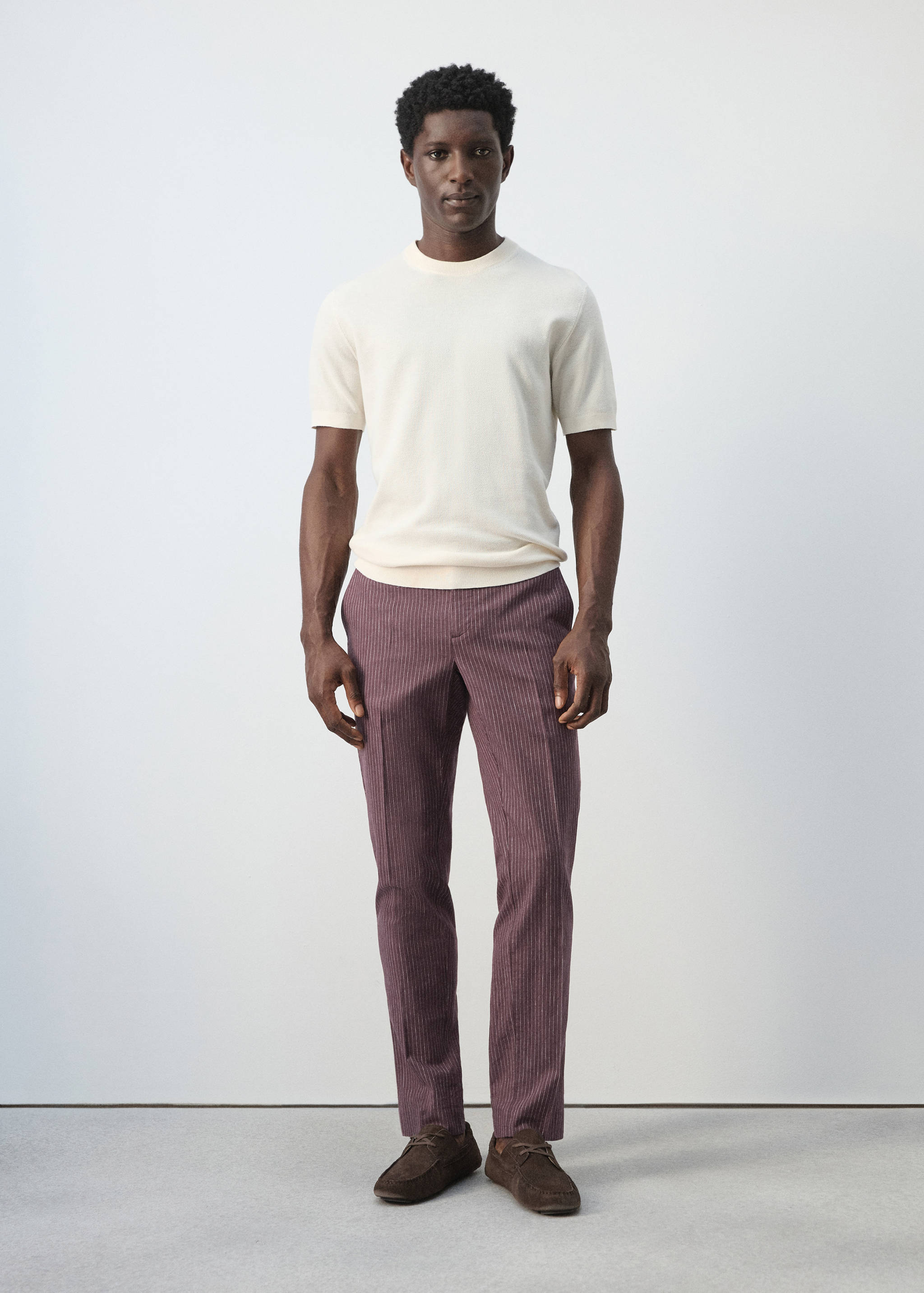 Cotton linen slim fit striped trousers - General plane