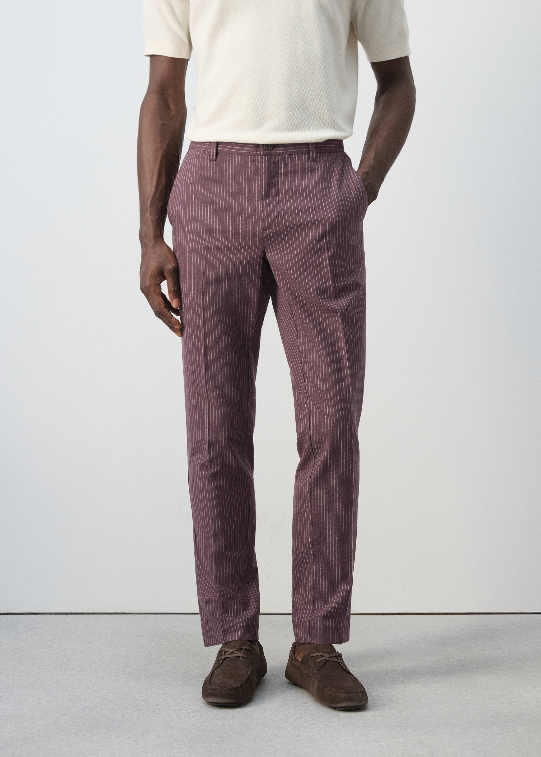 Cotton linen slim fit striped trousers - Medium plane