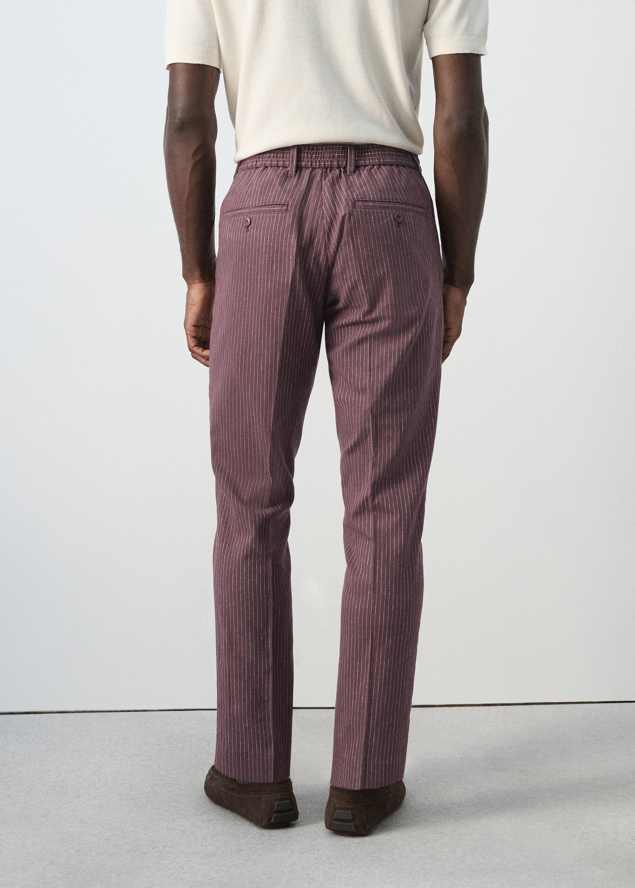 Cotton linen slim fit striped trousers - Reverse of the article
