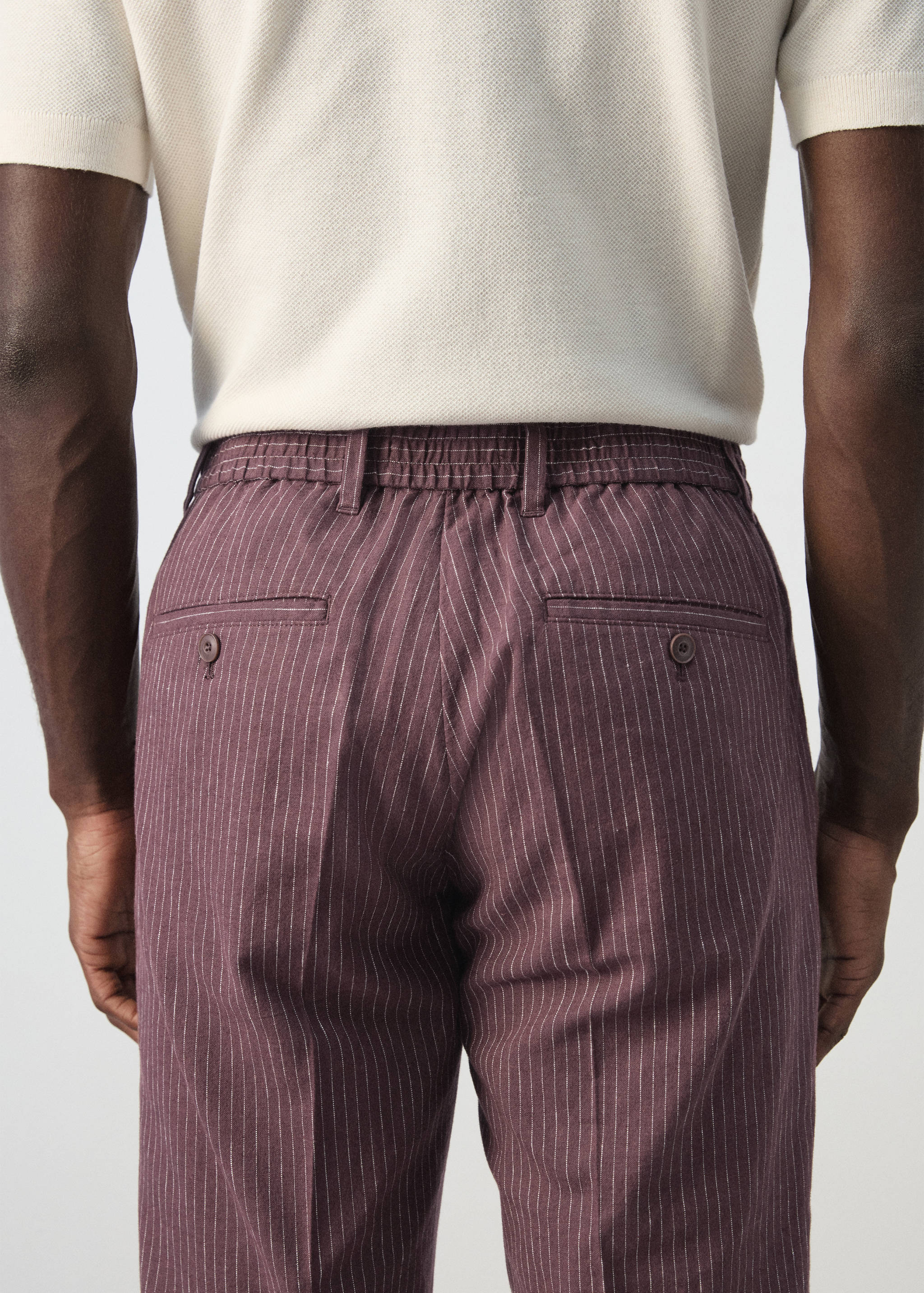 Cotton linen slim fit striped trousers - Details of the article 6