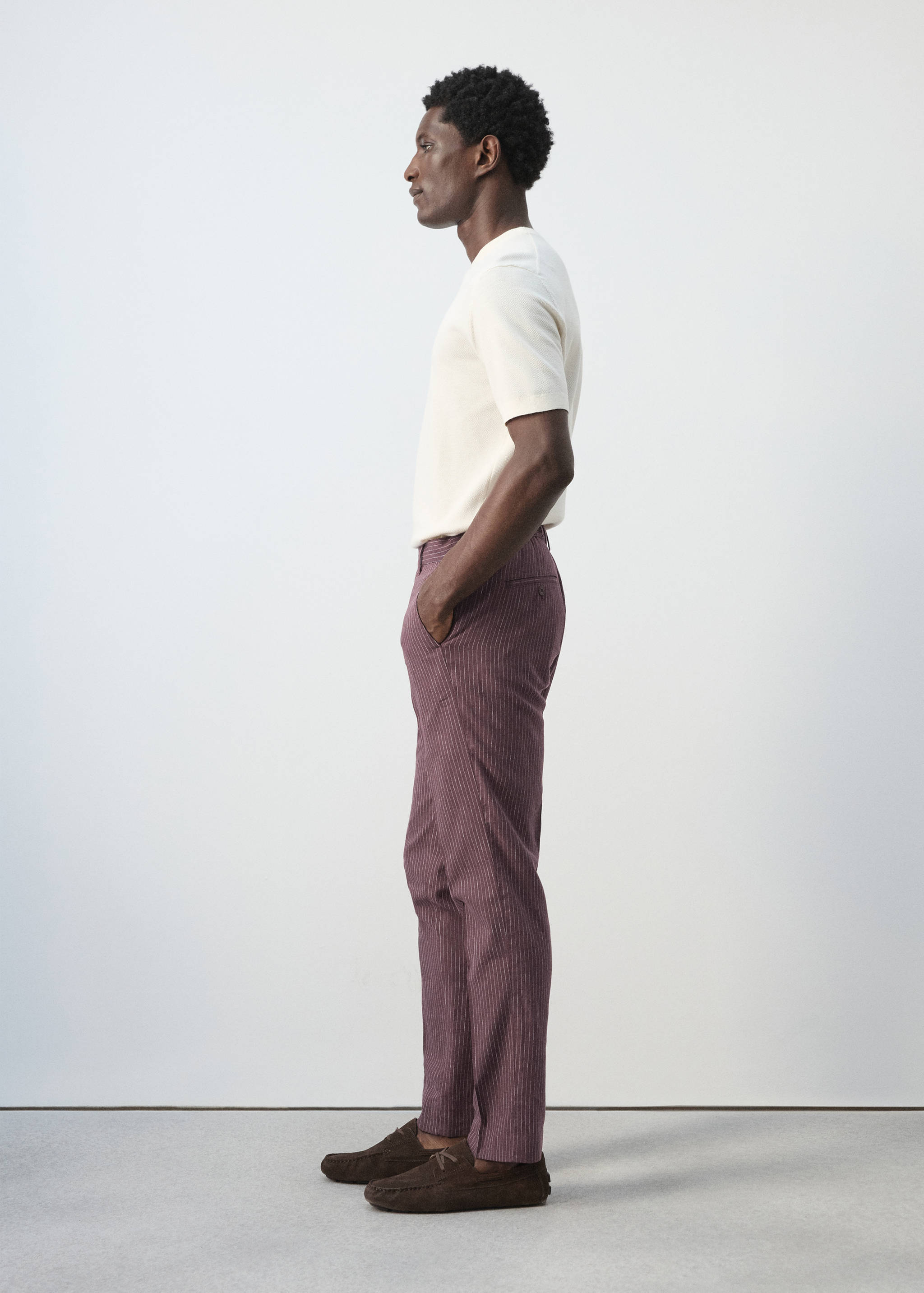 Cotton linen slim fit striped trousers - Details of the article 2