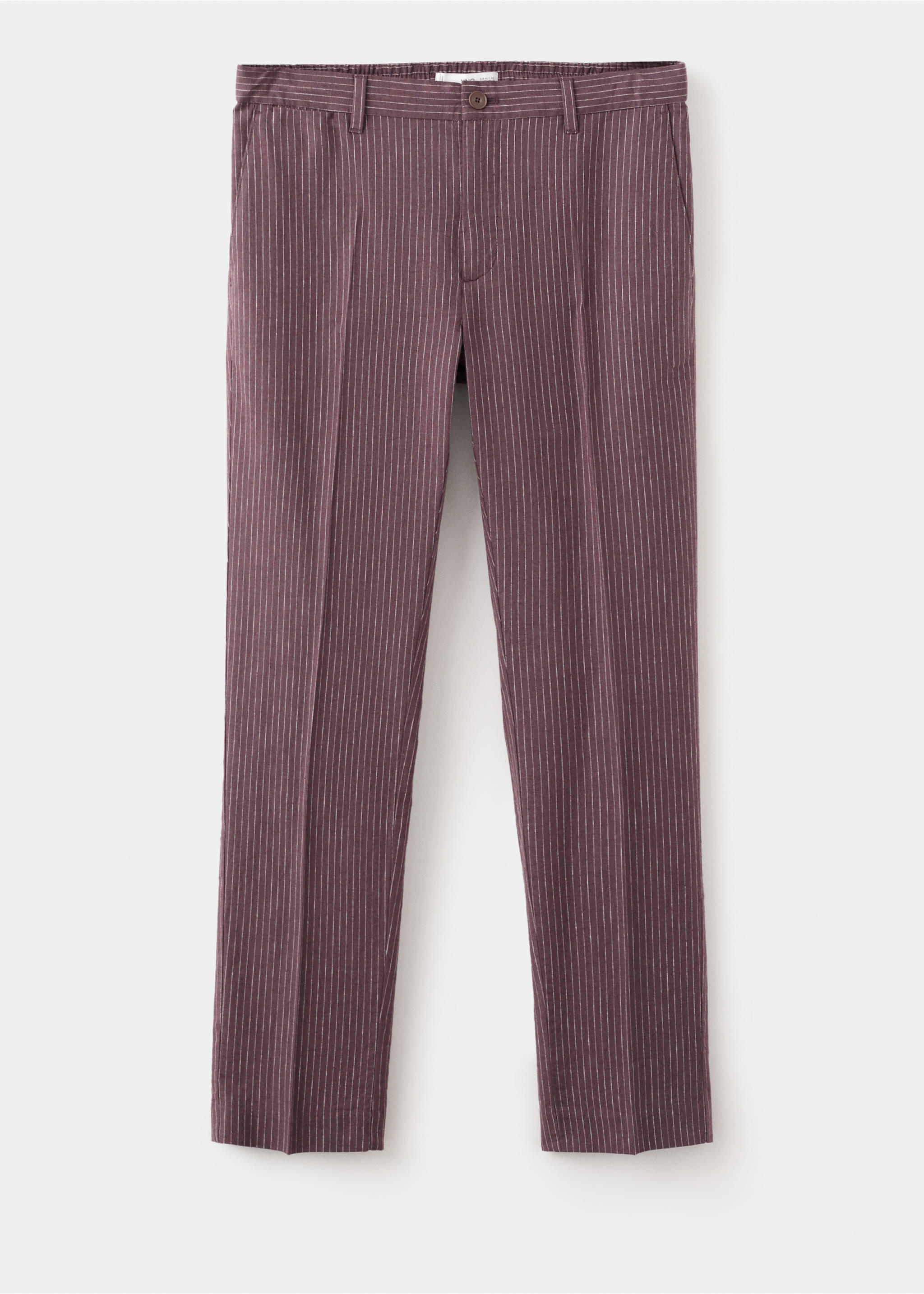 Randig slim fit byxa i linne och bomull - Artikel utan modell, Plommon. Ref: 27036710-00.
