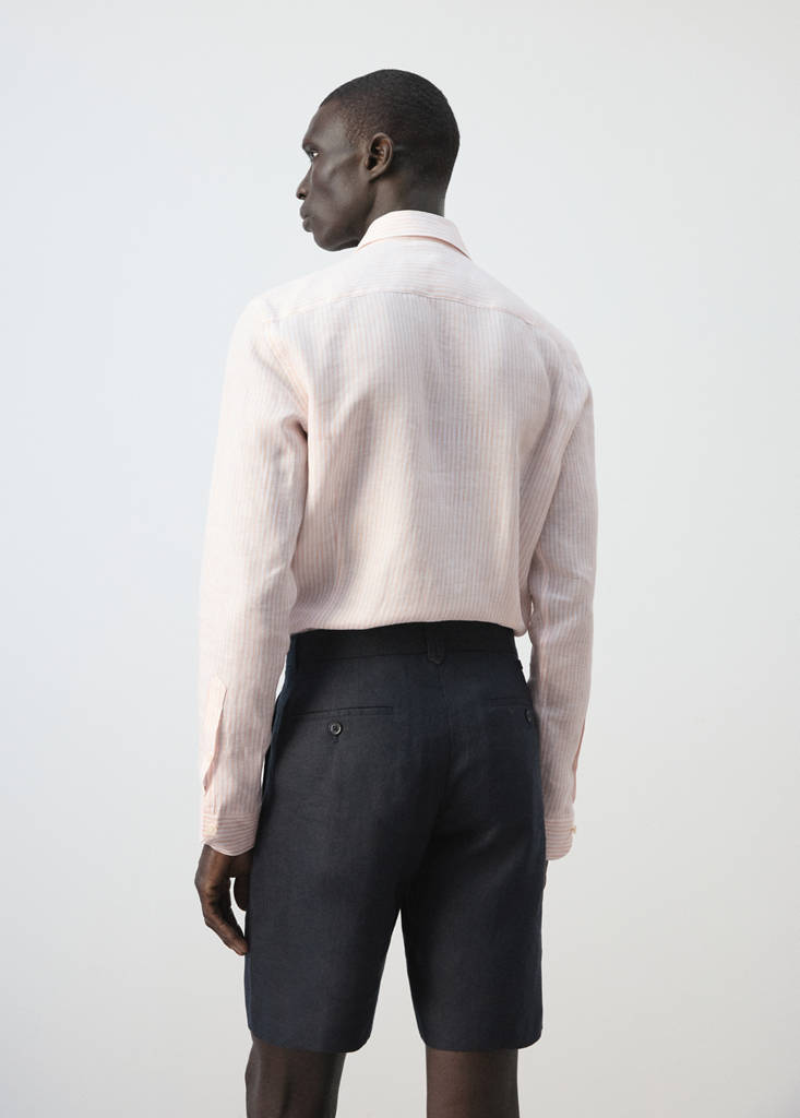 Slim fit 100% linen striped shirt — Peach