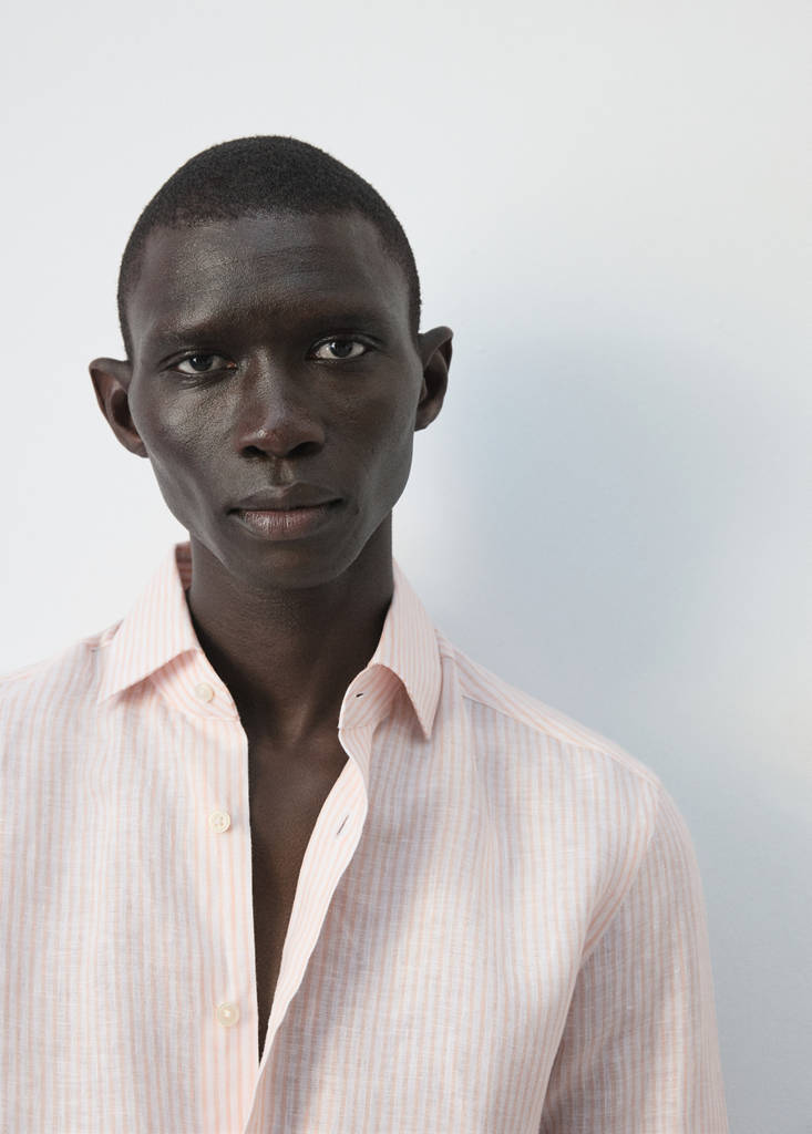 Slim fit 100% linen striped shirt — Peach