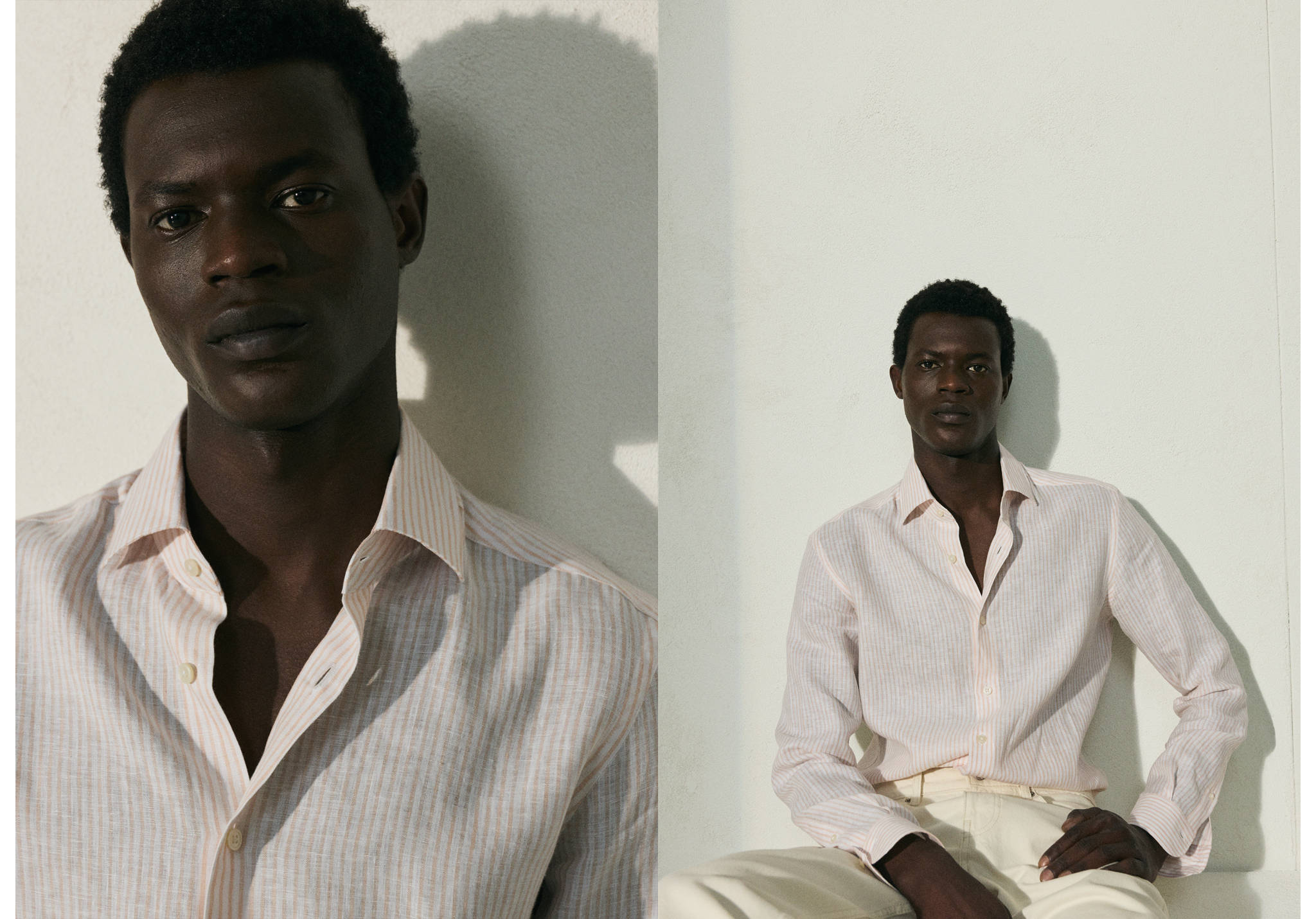 Camisa slim fit 100% lino rayas - Plano panorámico