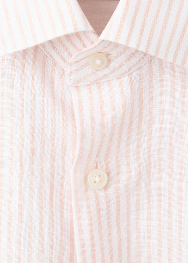 Slim fit 100% linen striped shirt — Peach