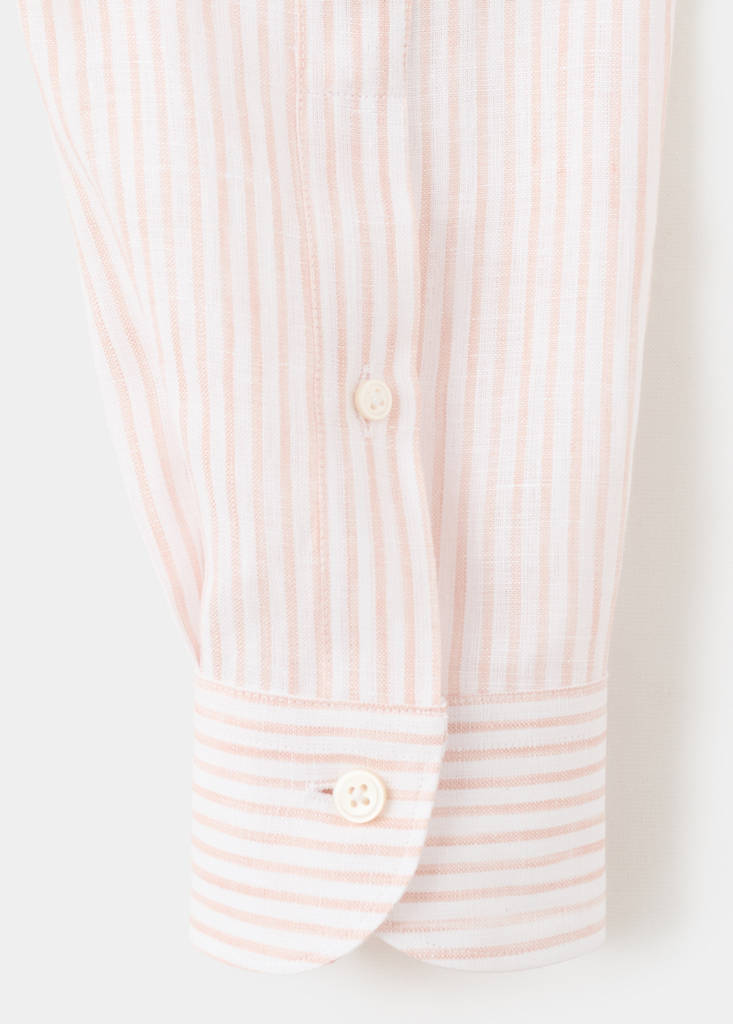 Slim fit 100% linen striped shirt — Peach