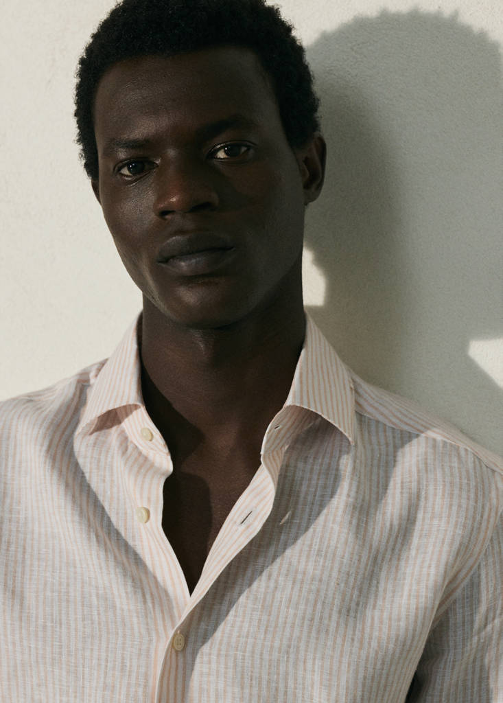 Slim fit 100% linen striped shirt — Peach