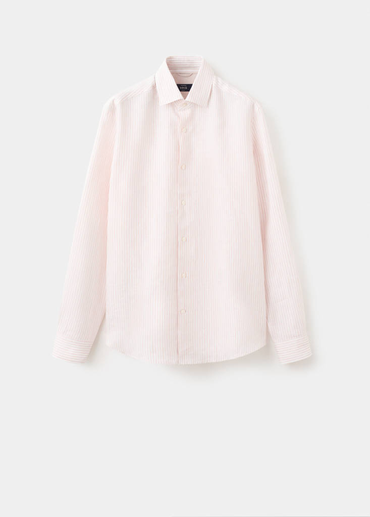 Slim fit 100% linen striped shirt — Peach