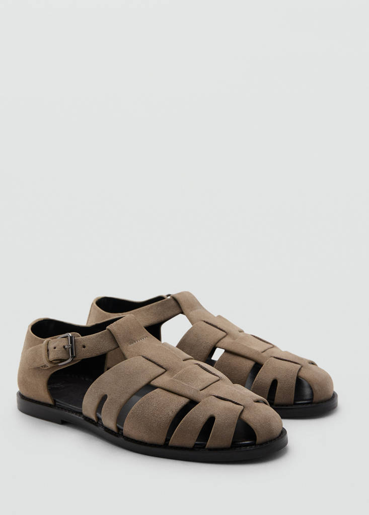 Suede leather cangrejera sandal — Beige