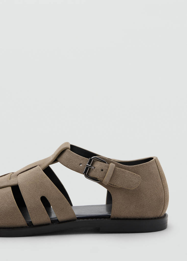 Suede leather cangrejera sandal — Beige