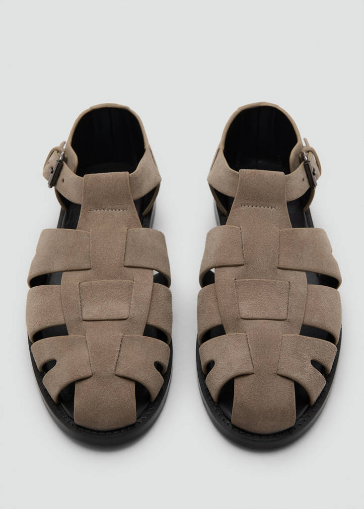 Suede leather cangrejera sandal — Beige
